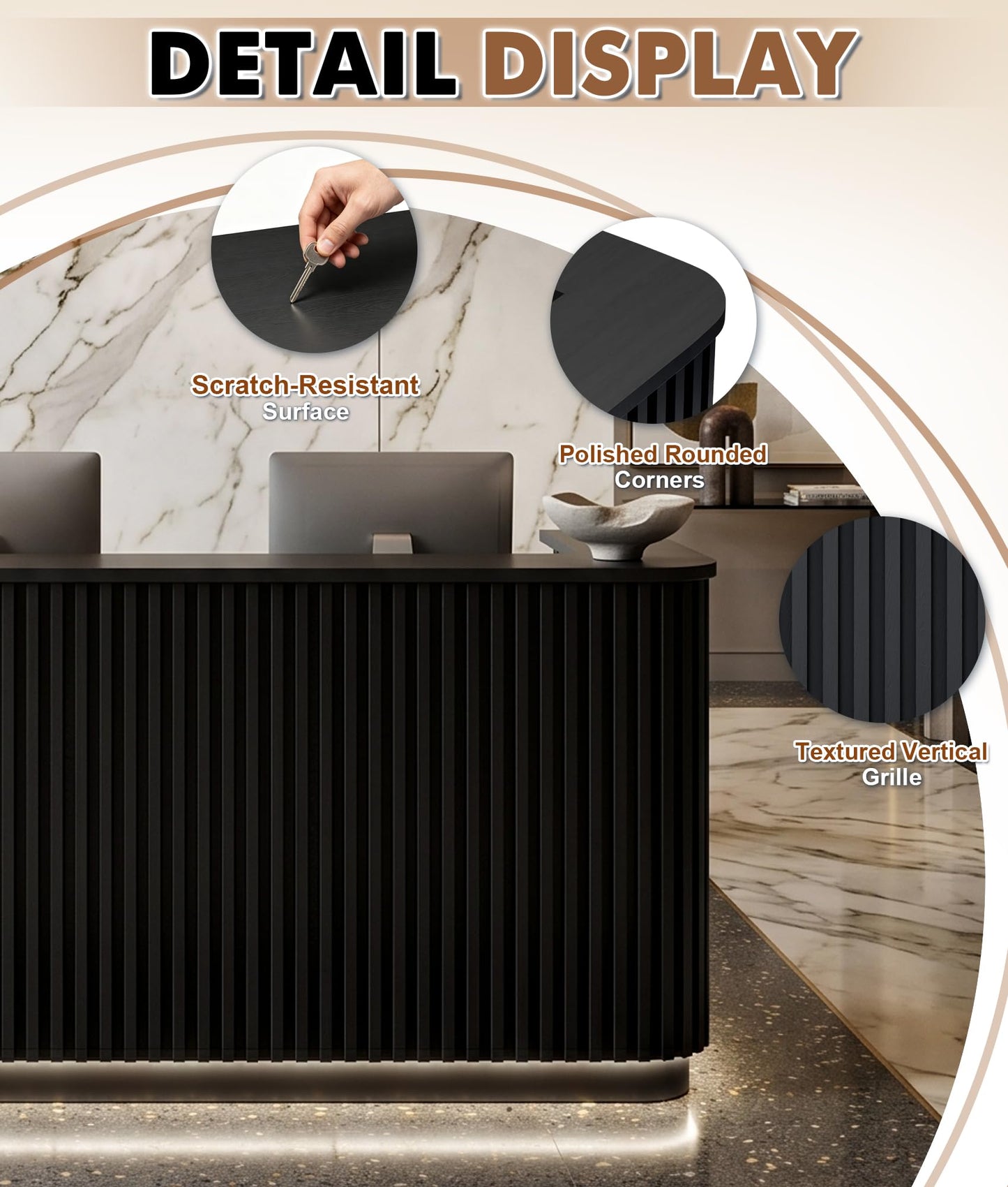 Fully Assembled Reception Desk, Modern Commercial Front Desk with Lockable Drawer & Cable Management Hole, Heavy Duty Wooden Checkout Counter for Office, Beauty, Business, Hair Salon (71×27×39 in)