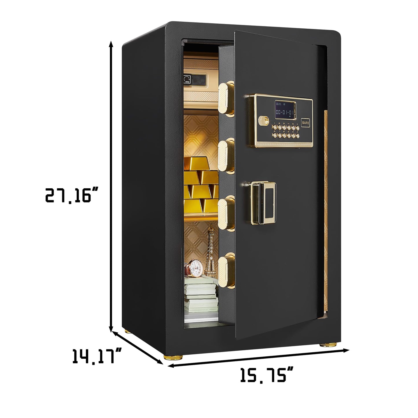 ZIEGIAN 3.5 Cu. Ft. Large Steel Security Safe with Digital Keypad Lock, Removable Shelf & LED Light, 15.75"W x 14.17"D x 27.16"H - Fireproof Safe Box for Cash, Jewelry, Documents & Valuables (Black)