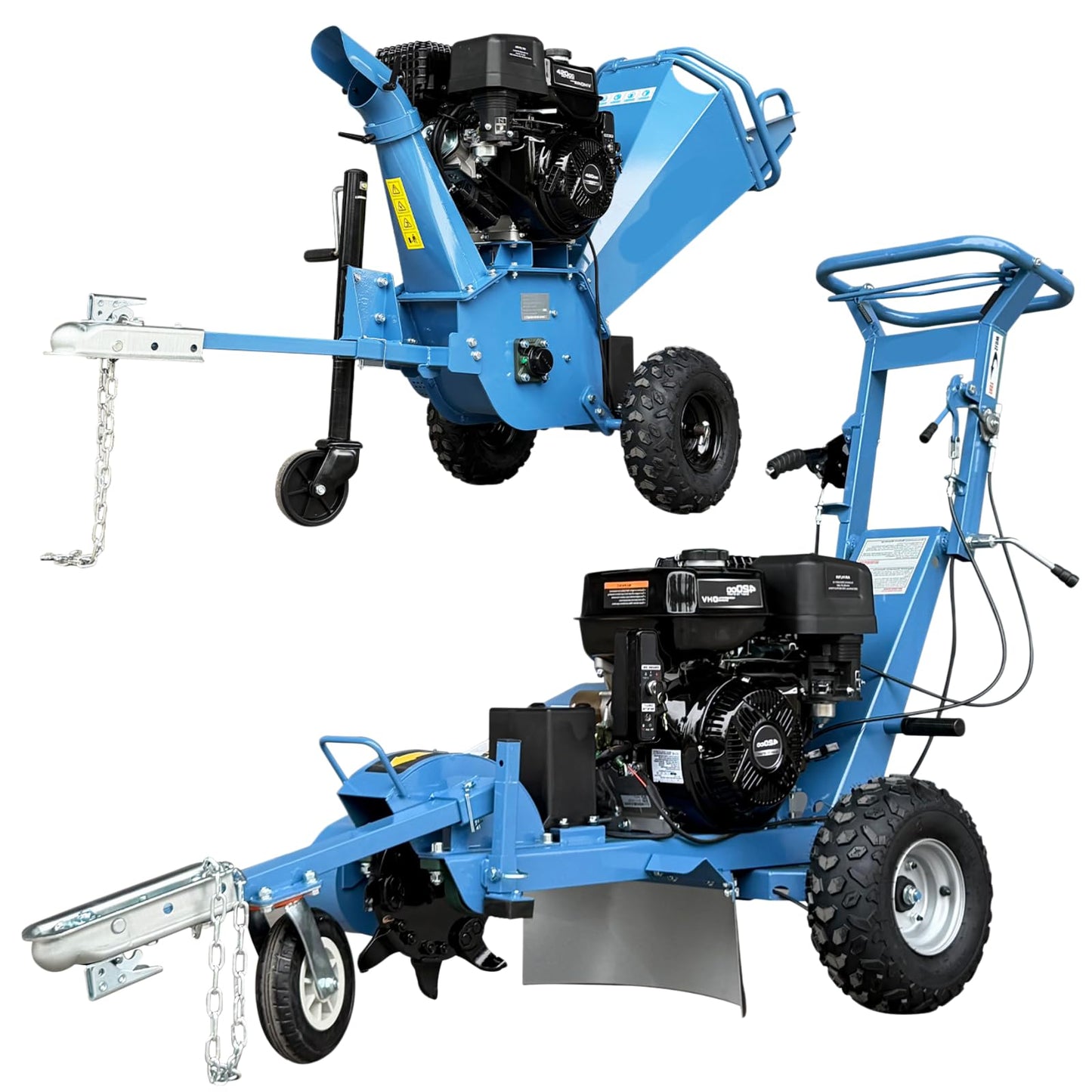 DIGMIGHT 5 Inch 15HP Gas Powered Wood Chipper Shredder Mulcher with 15HP Gas Stump Grinder, Leaf & Branch Shredder with Towbar, Emergency Stop Button, 5" Max Chipping Capacity for Wood Pellets