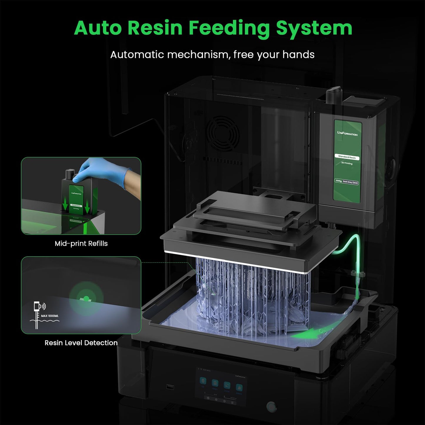 UniFormation GK3 Ultra 13.5-Inch Large Resin 3D Printer 16K High-Resolution LCD 3D Resin Printer Big Build Volume 11.8x6.3x11.8in, Auto Resin Heating, Auto Feeding System for Professional 3D Printing