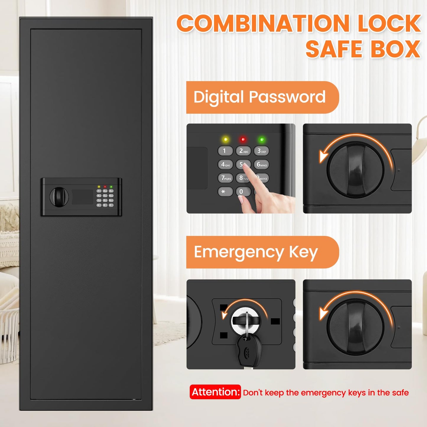 47.3" Tall Fireproof Wall Safes Between the Studs 16" Centers, Large Hidden Flush Wall Safe with 4 Removable Shelf & 6 Key Hooks, 48LB Heavy Duty In Wall Safe for Home, Money, Jewelry, Valuables