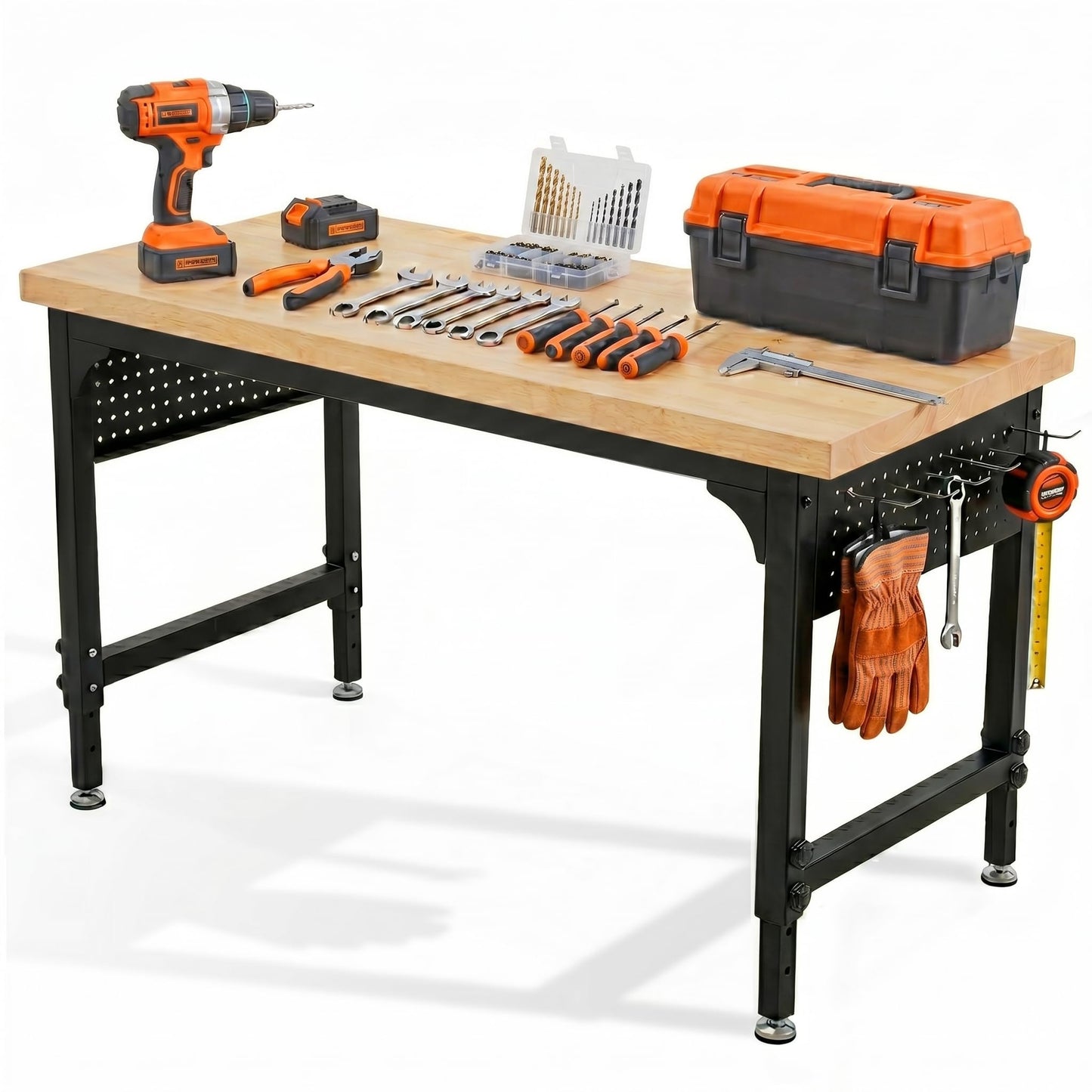 60" Heavy-Duty Garage Workbench, 2300LBS Capacity Work Table with Power Strip, Work Bench for Garage, Workshop, Office, Warehouse & Home