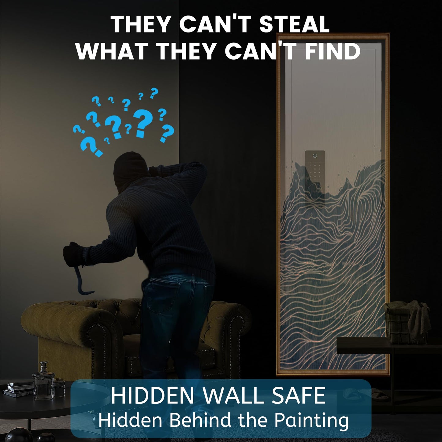 53.15" Hidden In-Wall Gun Safe with Fingerprint & Digital Keypad, Fireproof Heavy Duty Alloy Steel Wall Mounted Safe, Concealed Security Cabinet for Rifles, Pistols, Cash & Jewelry, White