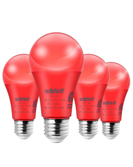EDISHINE Red LED Light Bulbs, 100W Equivalent, E26 Base A19, 4 Pack, Plastic for Christmas Decoration