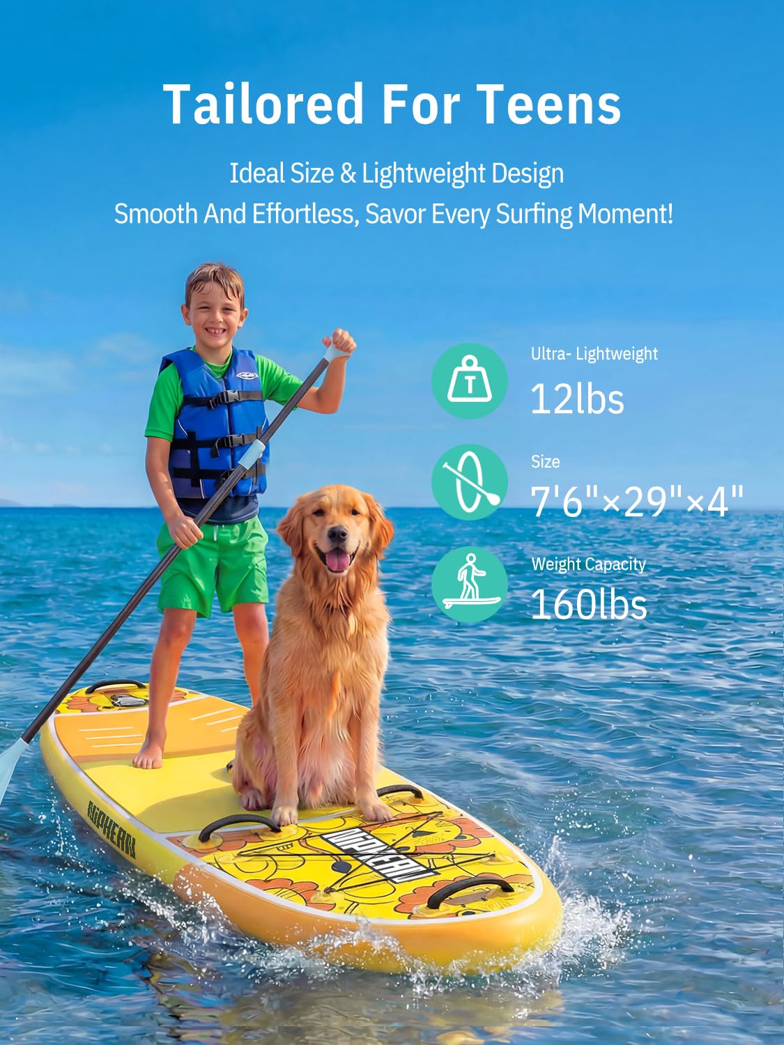Niphean（Ultra-Light） Inflatable Paddle Board with StabilTrac Fin and Durable SUP Accessories, 10' Stand Up Paddle Boards for Adults & Youth, Versatile Yoga Paddle Board, Gift Ideas-Sunny Lion - Kids