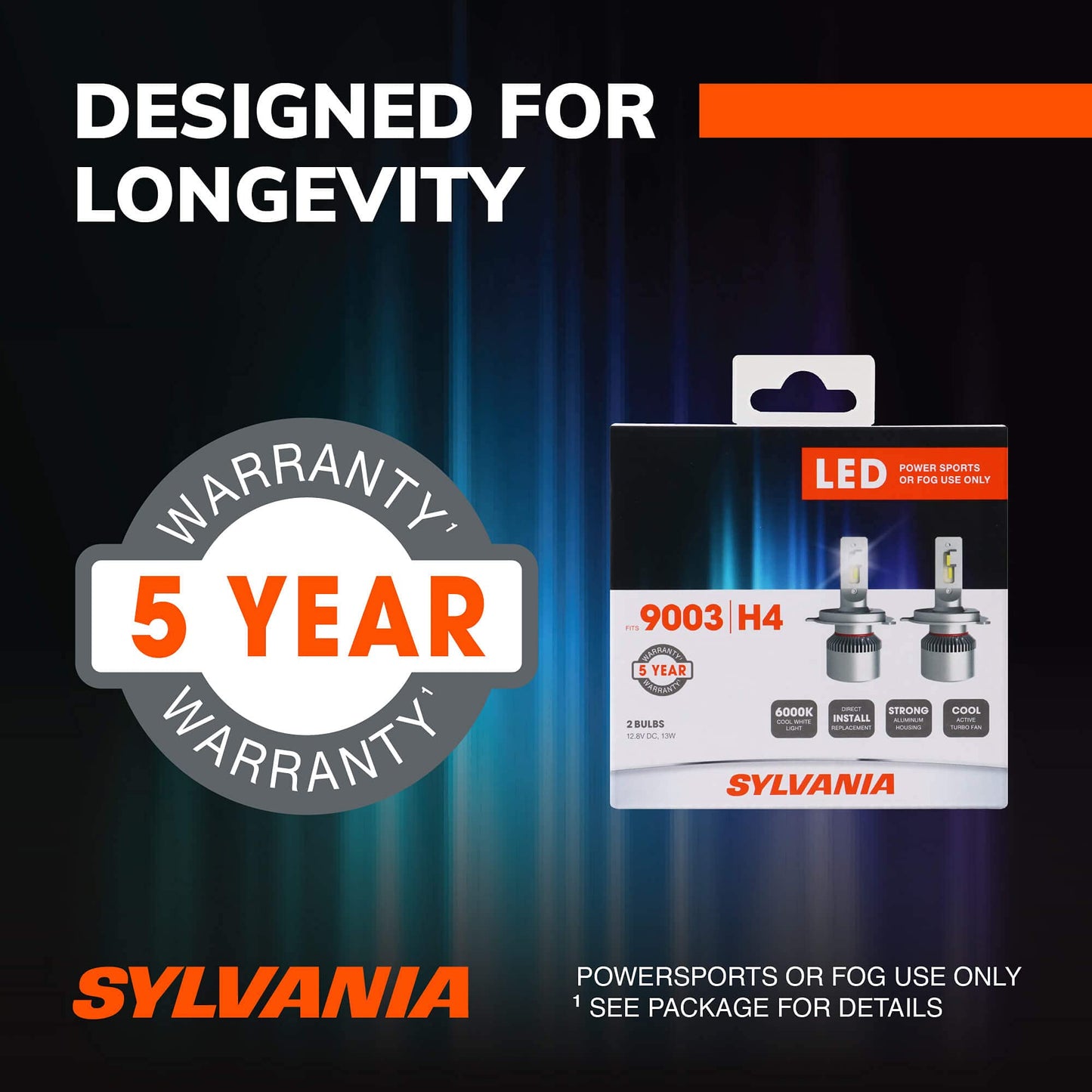 SYLVANIA 9003 H4 LED Headlight Bulbs - 2 Pack for Off-Road Use and Fog Lights