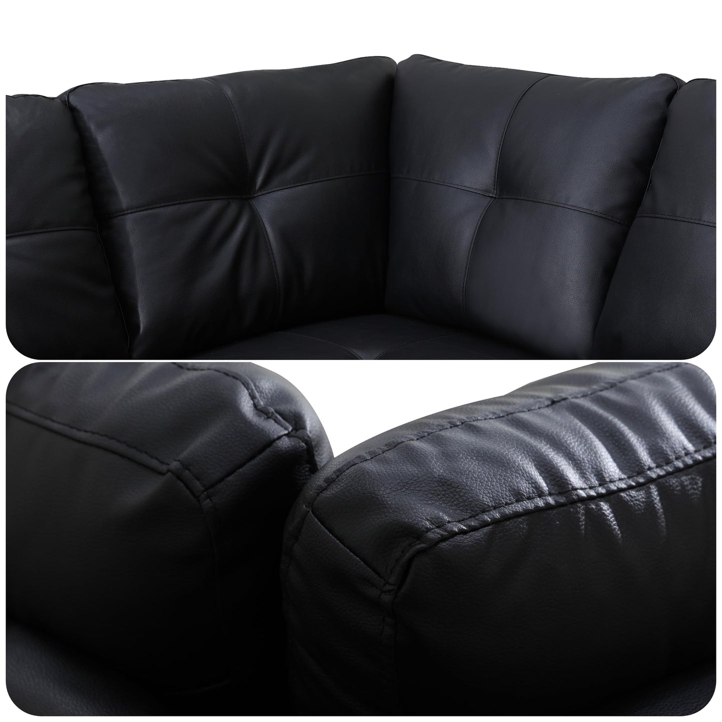 Trygoal Modern L-Shaped Leather Sectional Couch with Cup Holders, Modular Sectional Sofa for Living Room, 3 Person Faux Leather Couch Includes Chaise Lounge, Black