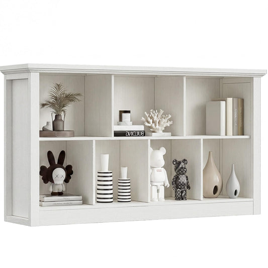 Unikito 7 Cube Storage Book Shelf - 47" Wide Wood Cube Storage Organizer, Wooden 2 Tiers Floor Standing Low Bookcase for Living Room, Bedroom, Home Office, Kids Room, Rustic White