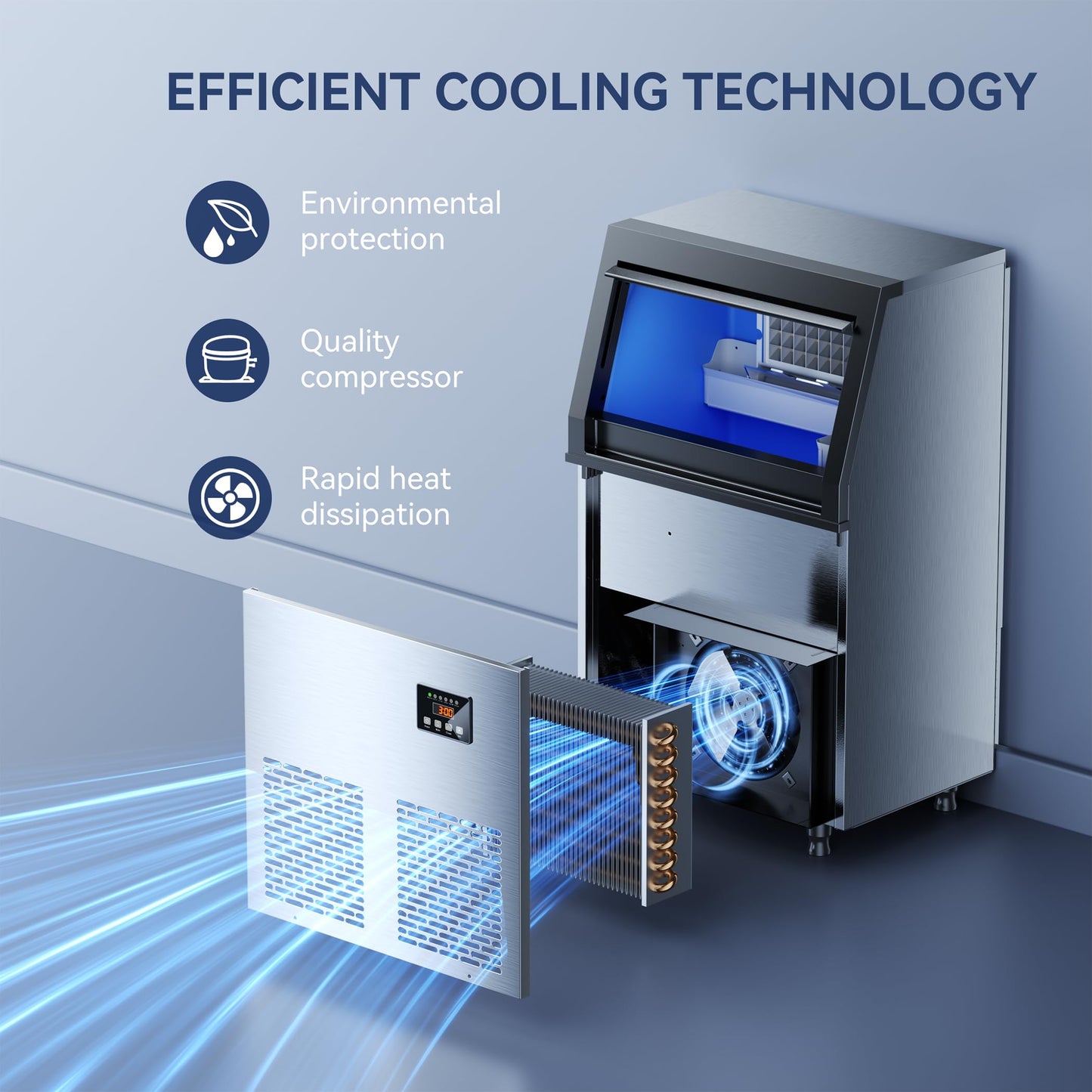 Coolski Commercial Ice Maker Machine, 100lbs/24H Ice Machine, 34lbs Storage, 45 Ice Cubes Ready in 6-15 Minutes, Freestanding Ice Maker for Bar, Home, Office, Restaurant