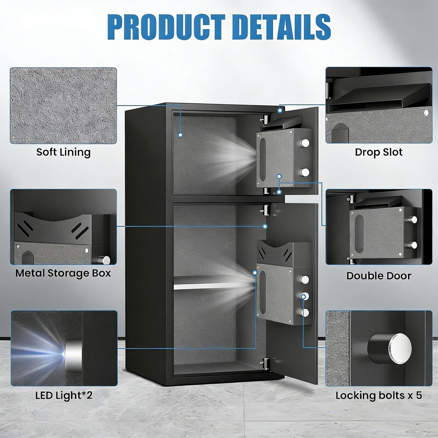 Karbeen 7.0 Cu ft Large Safe Box Fireproof Waterproof, Money Safe With Mute Function and LED Light, Digital KeypadHome Safes with Deposit Slot & Dual Alarm System,Security Box for Money Valuables