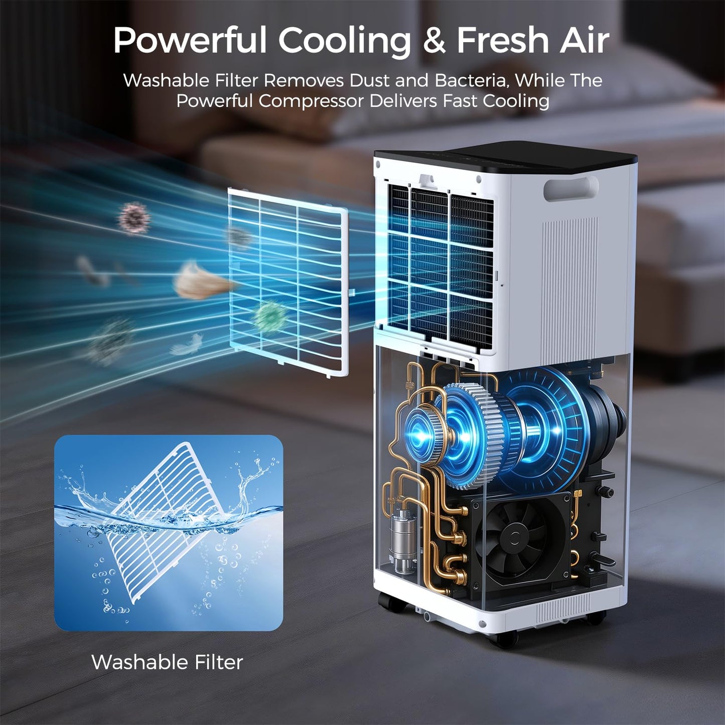 HoneyNov 16000 BTU Portable Air Conditioner for Large Rooms & Bedrooms up to 750 Sq.Ft, Ultra Quiet 40dB Smart WiFi AC, 5-in-1 Cooling with Dehumidifier, Fan, Sleep Mode & Timer(White)