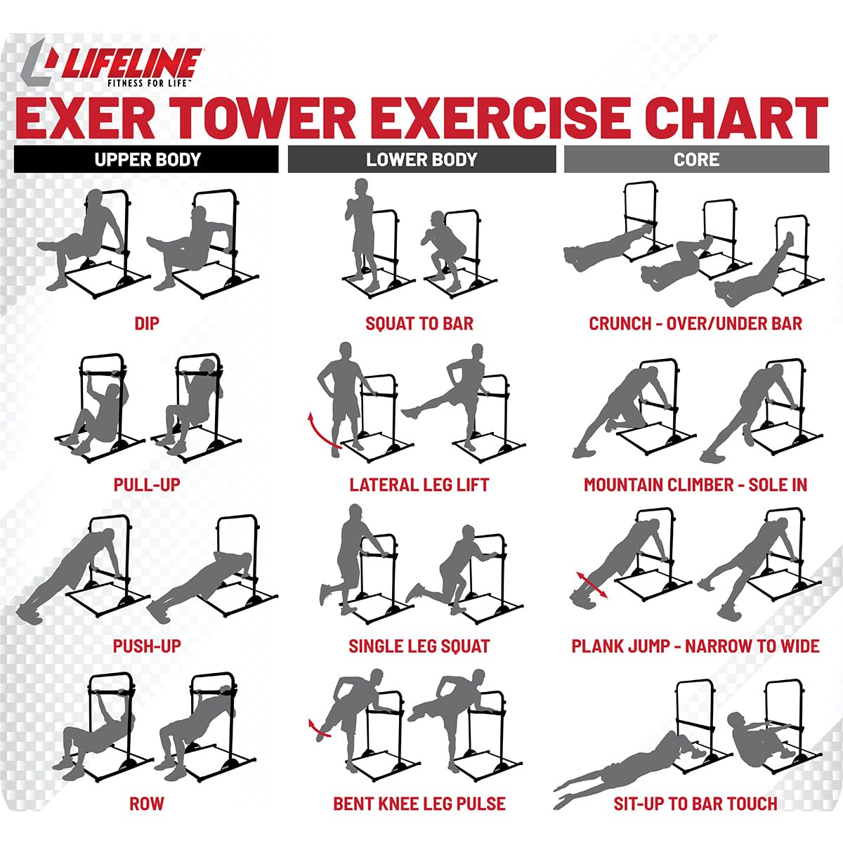 Lifeline Fitness Exer Tower - All in One Workout Station for Total Body Bodyweight Exercises - Variable Workout Equipment for Home Gym - Power Tower Full body Exercise Equipment