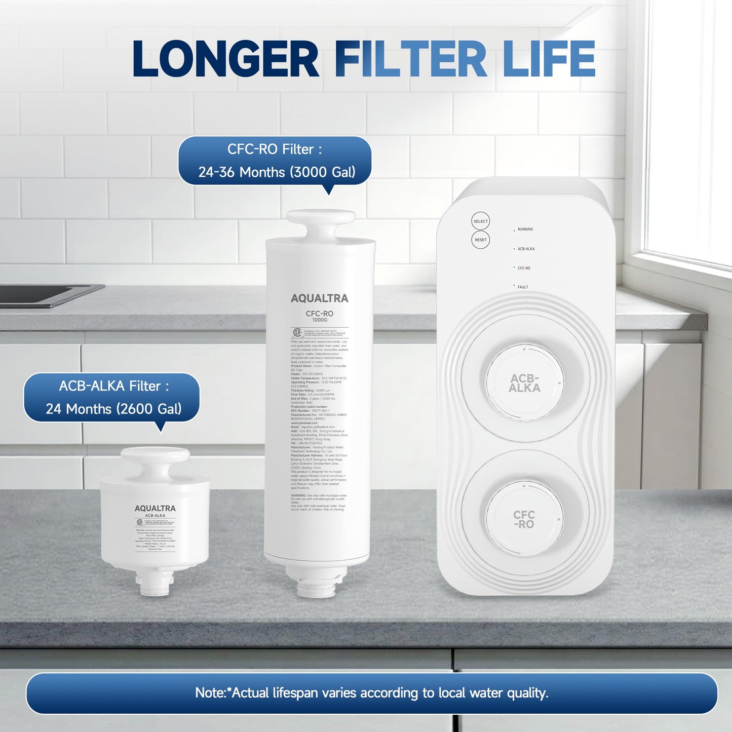 AQUALTRA USF-AR-1000 Reverse Osmosis System, 10 Stage Alkaline Tankless RO System, NSF/ANSI/CAN 372 Certified, 1000GPD, 3:1 Pure to Drain, Smart LED Faucet