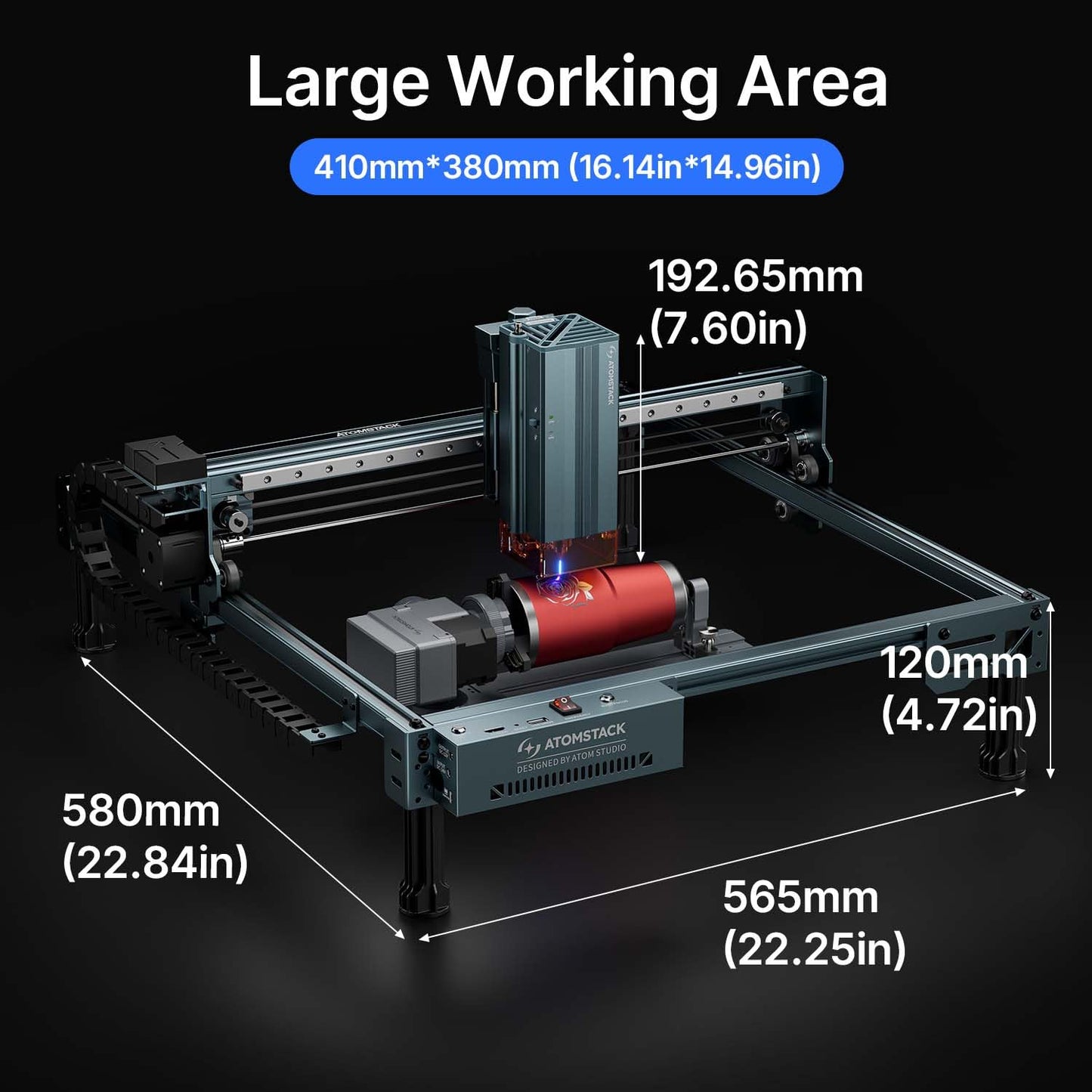 ATOMSTACK A40 Pro V2 48W Laser Engraver R8 Rotary Chuck, High Accuracy Laser Cutter and Engraving Machine with Auto Air Assist, Professional DIY for Wood, Metal, Acrylic, Stone, Leather and Jewelry