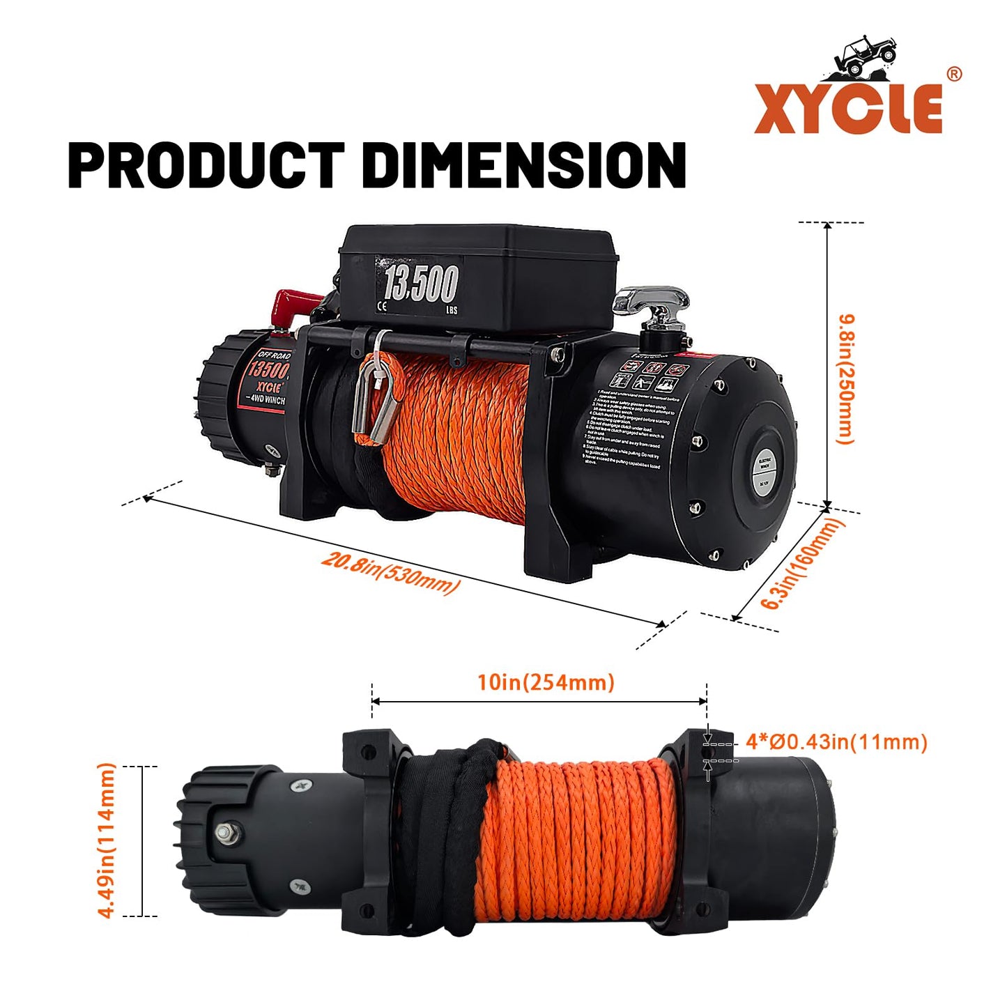 XYCLE Winch13500lbs 12V WaterproofElectric Winch Synthetic Rope Truck Winch Towing Winch Boat Trailer Winch SUV 4-Wheel Drive Off-Road Vehicle with Remote Control 3/8 Synthetic Rope (Dark-Orange)