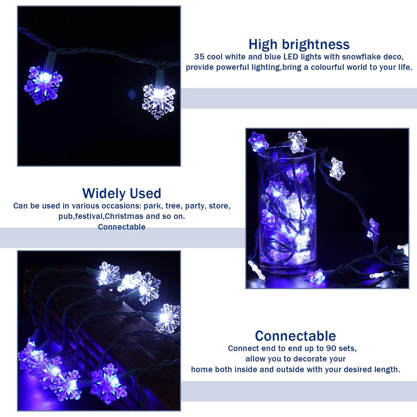 Glooglitter Winter Snowflake String Lights 35 LED 18 ft Blue White Plastic Model JEI-Glooglitter-1236