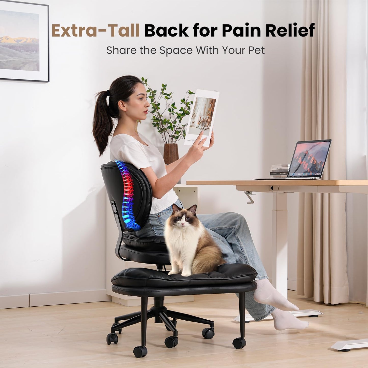 Extra-Wide & Tall Cross-Legged Office Chair – Deeply-Padded Cloud Seat, Ergonomic Back Support, Adjustable Height for ADHD & Meditation