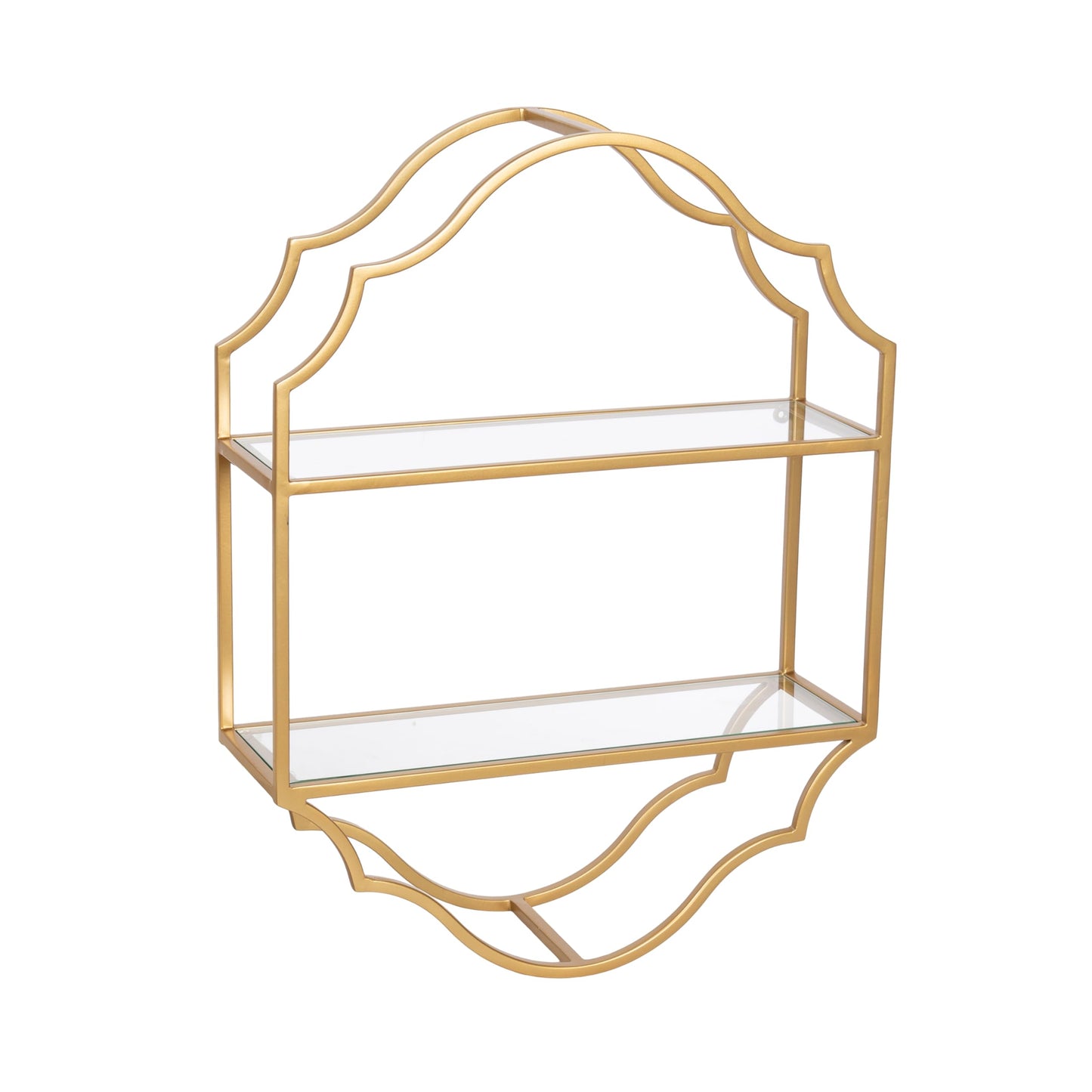 Kate and Laurel Leanna Scalloped Two-Tiered Wall Shelf, 18 x 6 x 24, Gold, Decorative Floating Shelf Storage and Wall Organizer for Bathroom Over Toilet Storage or Display