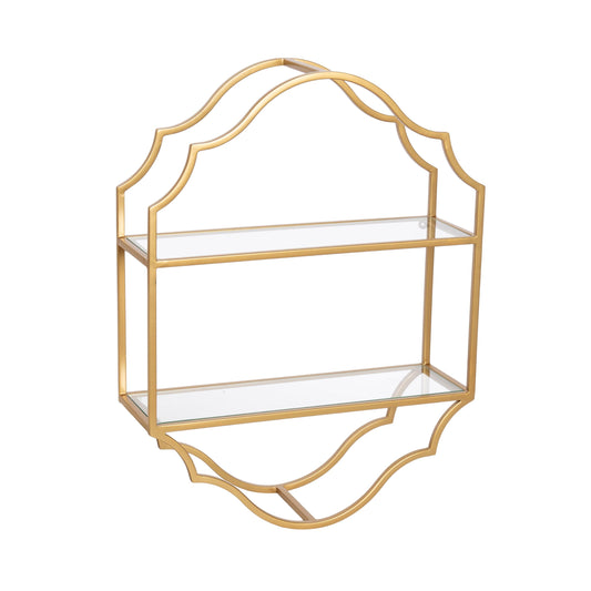 Kate and Laurel Leanna Scalloped Two-Tiered Wall Shelf, 18 x 6 x 24, Gold, Decorative Floating Shelf Storage and Wall Organizer for Bathroom Over Toilet Storage or Display