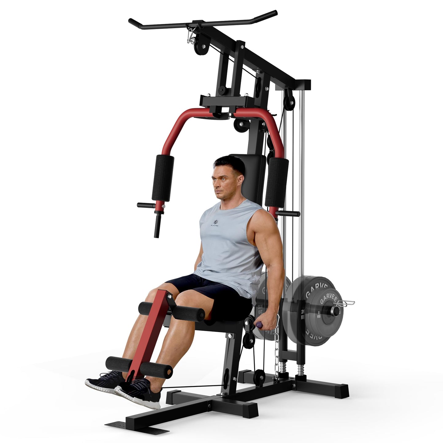 COZONY Heavy-Duty Home Gym Strength Training Equipment – Full Body Workout Machine with Pulley System, LAT Pulldown, Chest Press, Leg Extension, Supports 400LBS, Fits 1" & 2" Weight Plates (Not