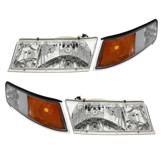 TRQ Headlight Assembly Set for 1998-2002 Mercury Grand Marquis, Driver & Passenger Side, Model LKA87005