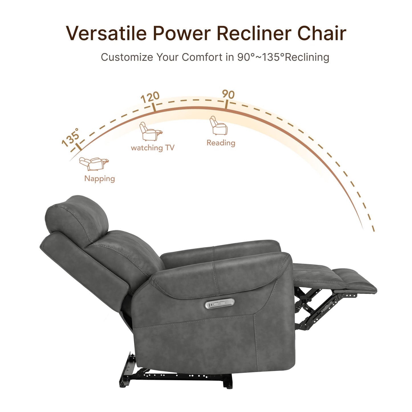 KISLOT Wall Hugger Recliner Chair for Adults, Faux Leather RV Recliner with USB Charging Ports Electric Power Reclining Sofa for Living Room Home Theater Seating Bedroom