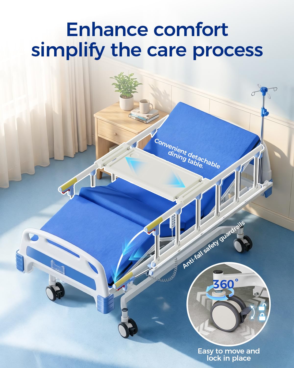 HaiyoHBED 4 Function 600LBS Full Electric Hospital Bed, Beds for Home Use, Special Needs Medical Bed for Seniors with Mattress, Adjustable Hospital, Frame IV Pole, Medical Equipment Beds
