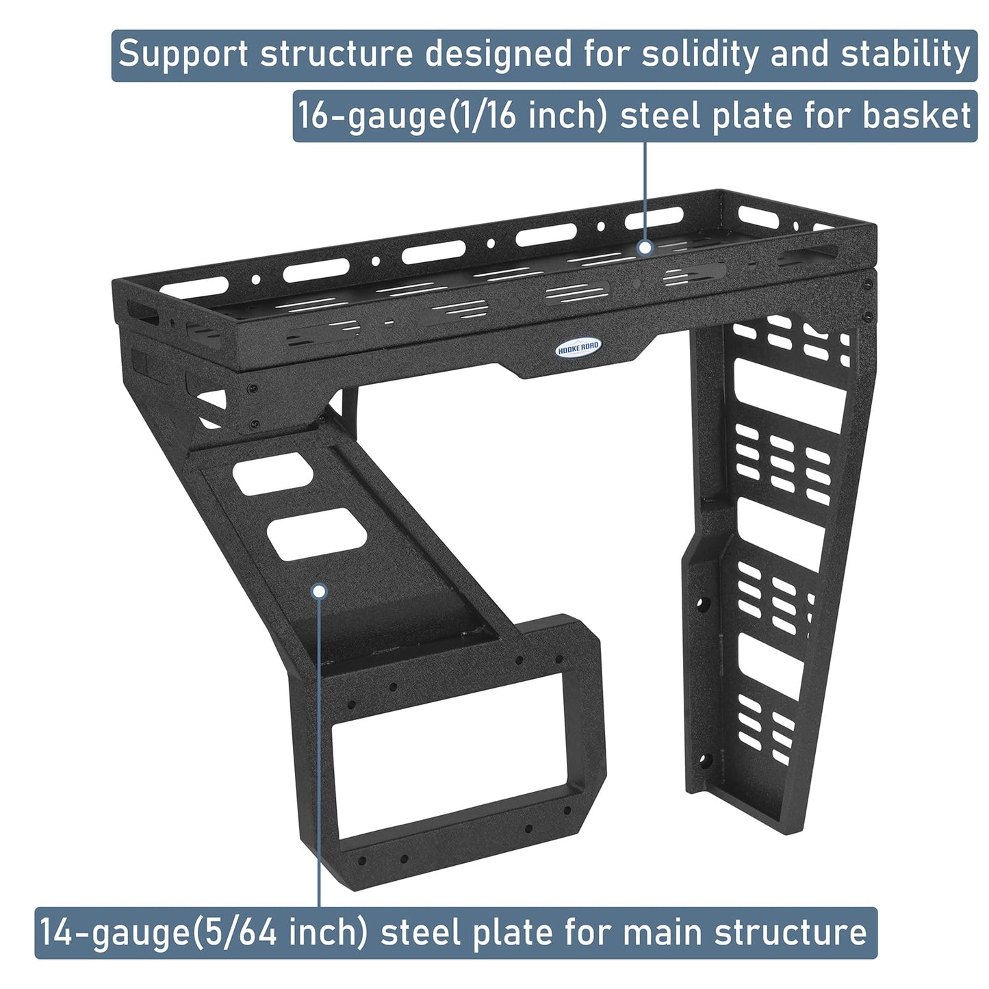 Hooke Road JL Tailgate Spare Tire Cargo Basket Rack for 2018-2026 Jeep Wrangler JL 2/4 Doors, Rear Cargo Storage Tray for Overlanding Gear