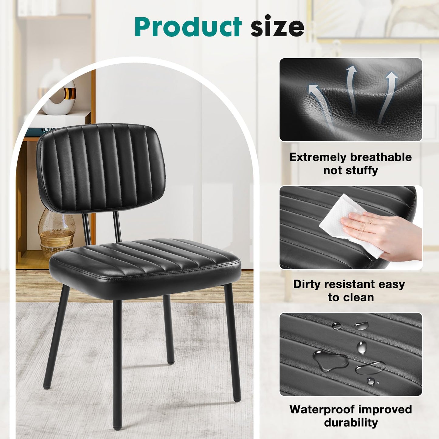 OLIXIS Dining Chairs Set of 6, Modern Upholstered Mid Century Kitchen Chairs with Faux Leather Cushion Seat, Backrest & Metal Legs for Living Room, Bedroom, Home Office, Black