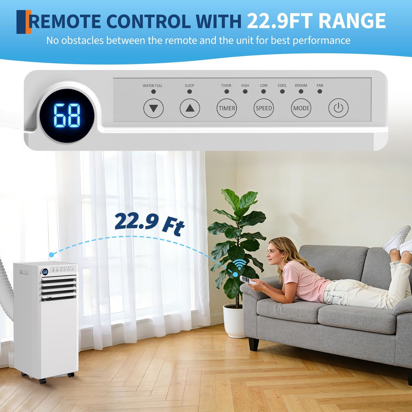 Portable Air Conditioners 10,000 BTU, 4-IN-1 Portable AC Unit for Rooms to 450 Sq. Ft. with Cooling, Dehumidifier, Fan & Sleep Modes, LED Display, 24H Timer, Remote Control, Installation Kits Included