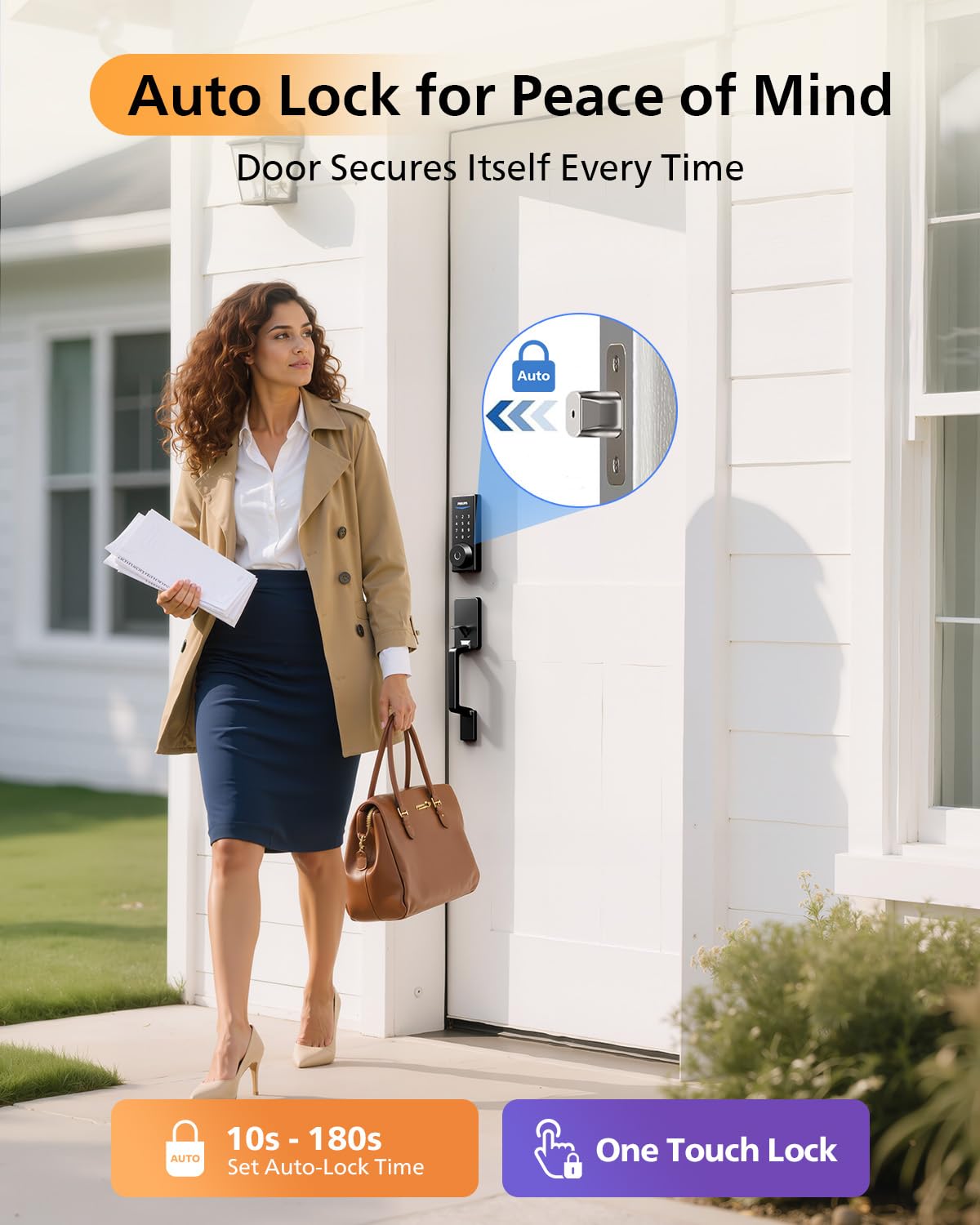 Philips Touchscreen WiFi Smart Lock with Handle Set, Built-in WiFi, Remote Control & Voice Control, Fingerprint Keyless Entry Door Lock, Smart Locks for Front Door Deadbolt, Auto-Lock, Matte Black