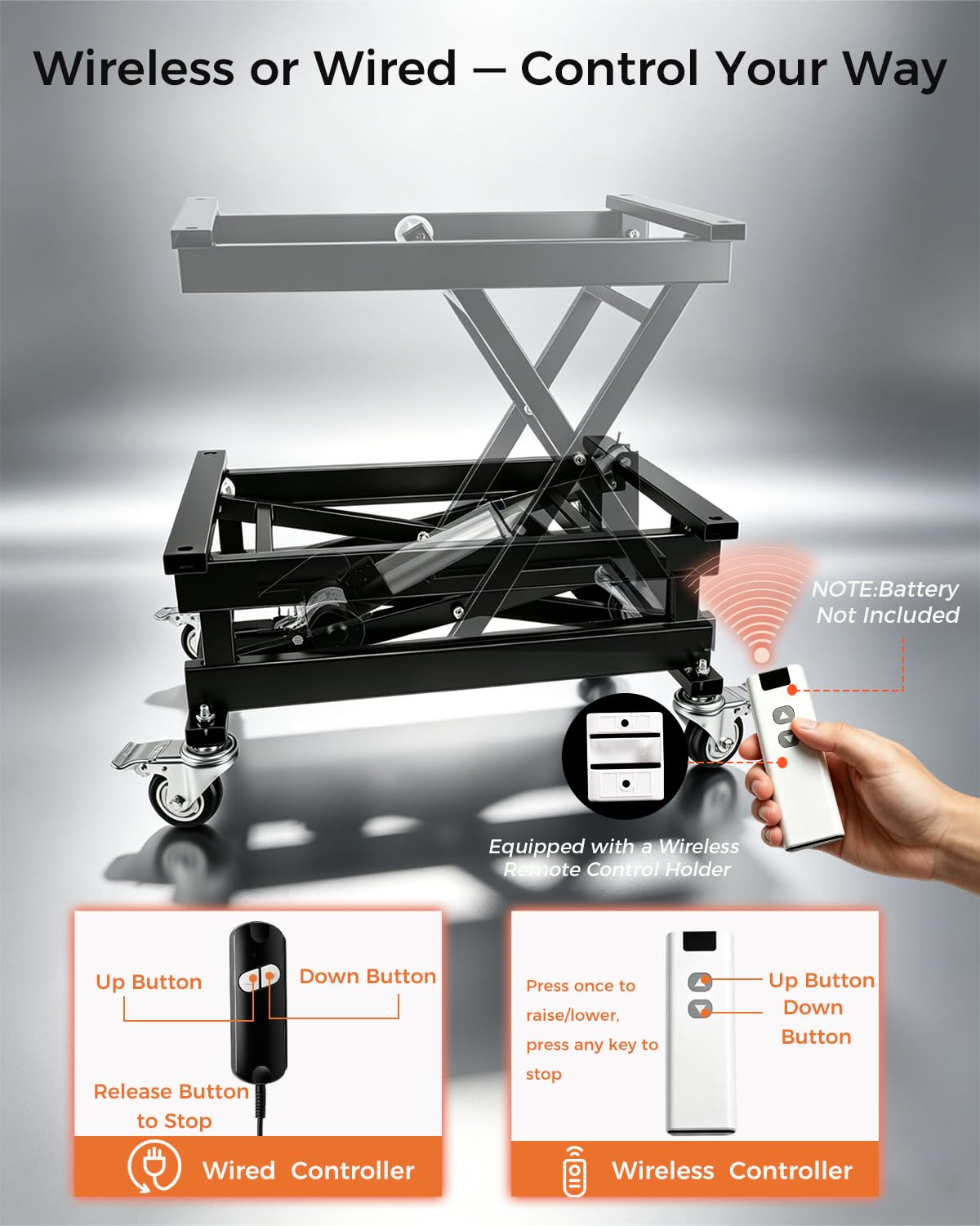Electric Lift Table 320 lbs Capacity, 8.3-22.8 in Height Adjustable Lifting Platform with Wired/Wireless Remote,Single Scissor Lift Table,for Working Platform,Computer Desk, Material Handling