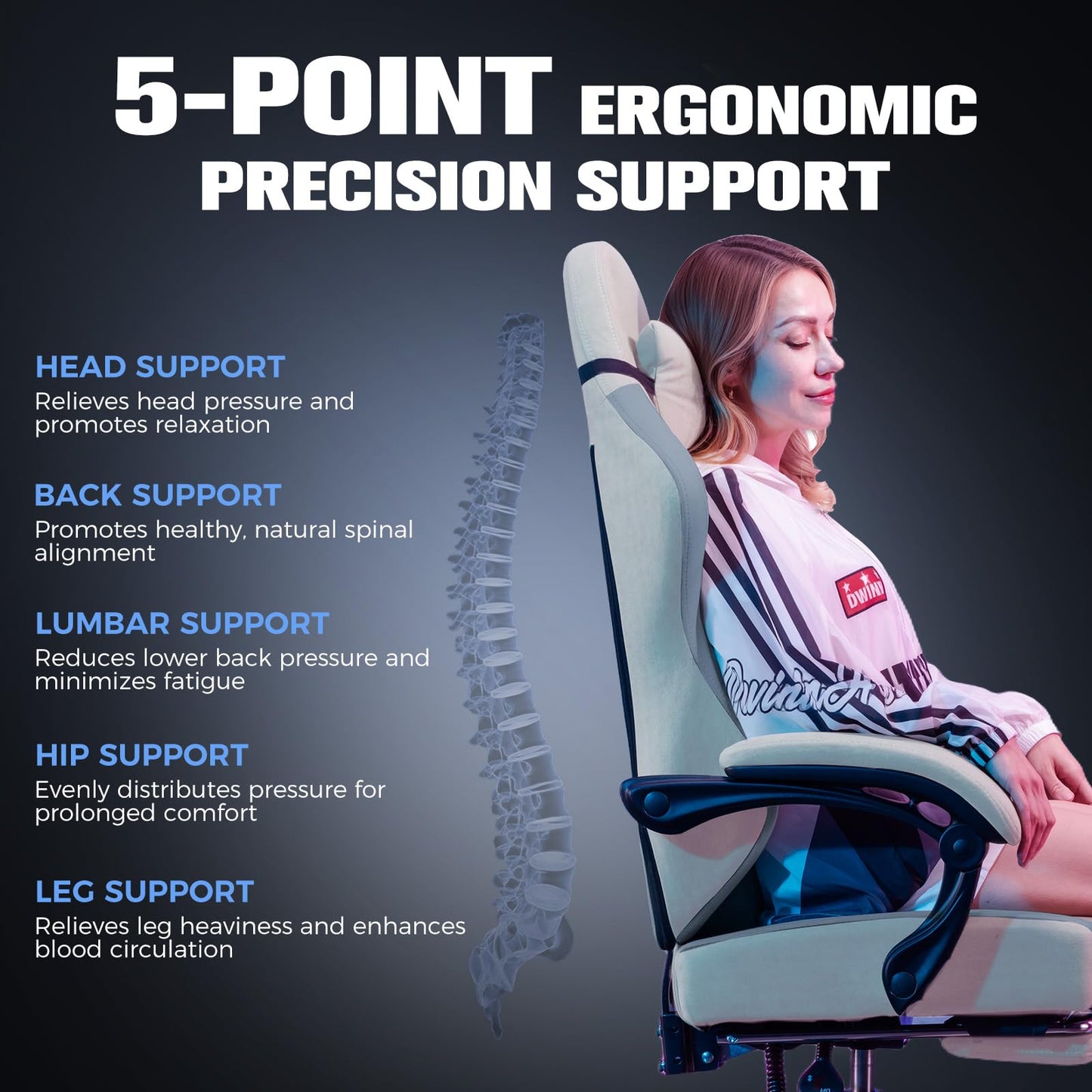 GTPLAYER Gaming Chair, Ergonomic Computer Chair with Footrest and Lumbar Support, High Back Recliner Chair 350lbs, Height Adjustable for Home Office, Grey