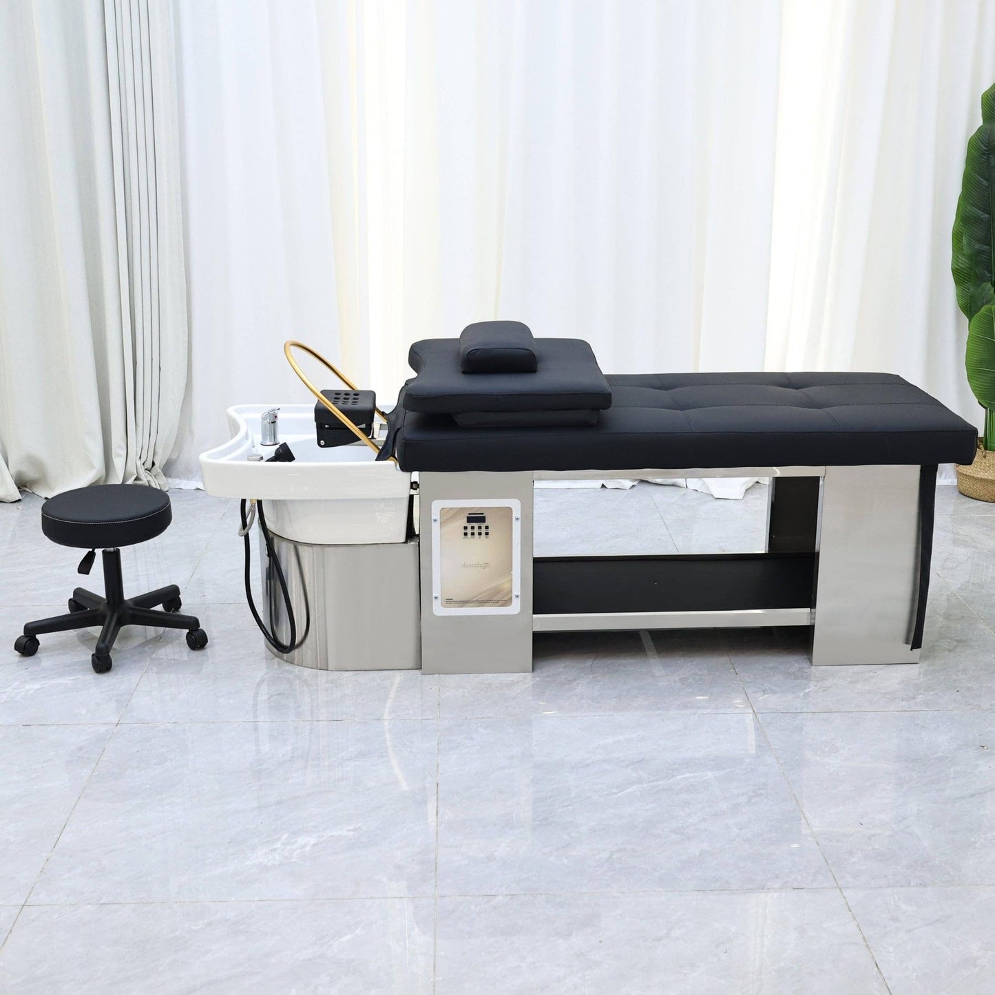 TATARTIST Head Spa Bed with Fumigation Head Therapy Shampoo Bed Water Circulation Massage Shampoo Backwash Unit Spa Hair Salon Equipment (Black)