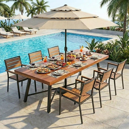 YITAHOME Acacia Wood Dining Table 68.9", Heavy Duty Rectangle Dinner Table with Metal Legs, Rustic Solid Wood Outdoor Table for 6-8 People, 500 LBS