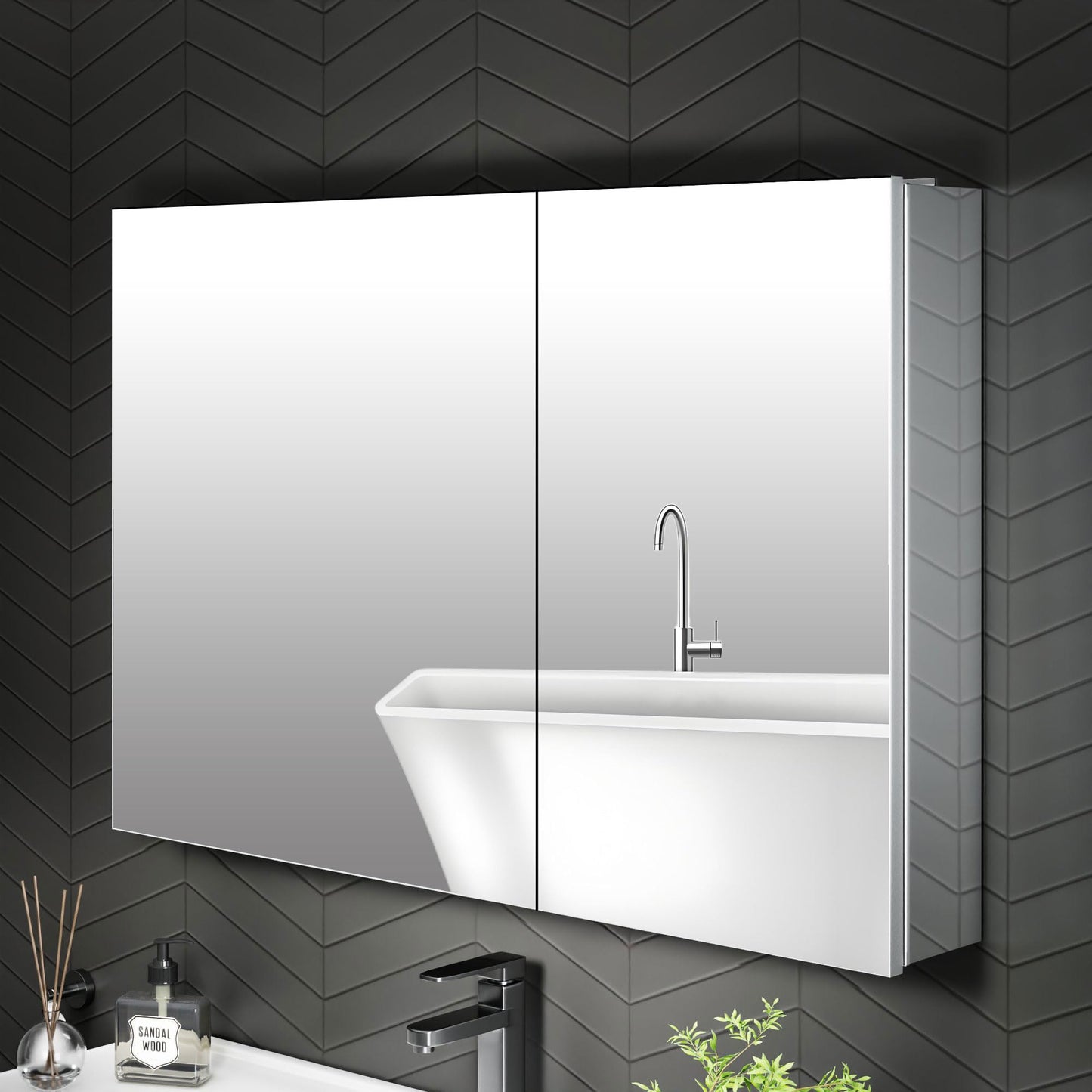 AZDHOME 36 x 24 Inch Bathroom Medicine Cabinet with Mirror, Surface/Recessed, Aluminum Frame with Mirrored Side Panels, Adjustable Shelves, Space-Saving Modern Farmhouse Design, Assembly Required