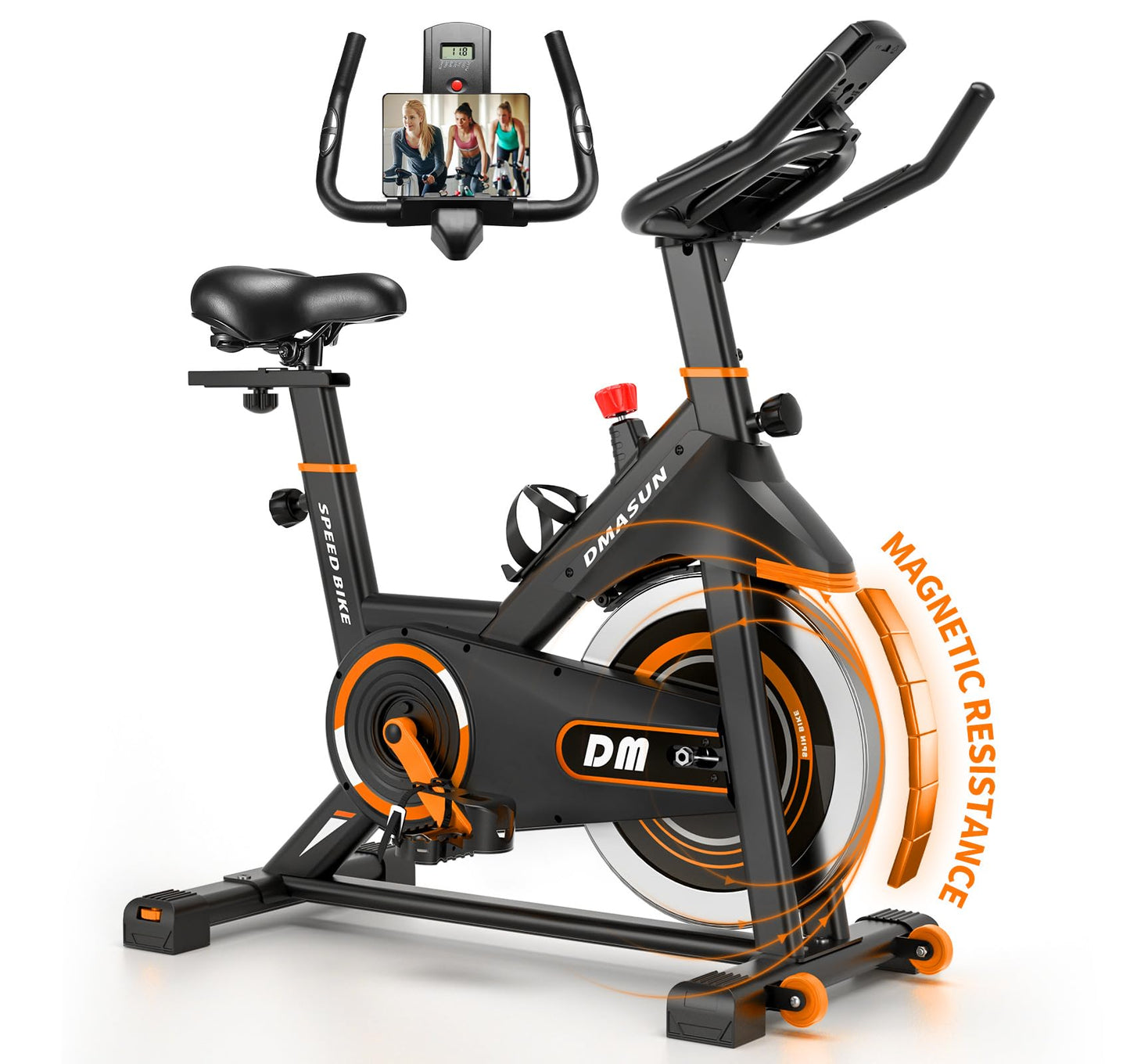 DMASUN Exercise Bike, Silent Magnetic Resistance Stationary Bike for Home with 330 LBS Capacity, Pedals with Anti-loosening Nuts, Indoor Bike with Comfortable Seat Cushion, Digital Display with Tablet Holder