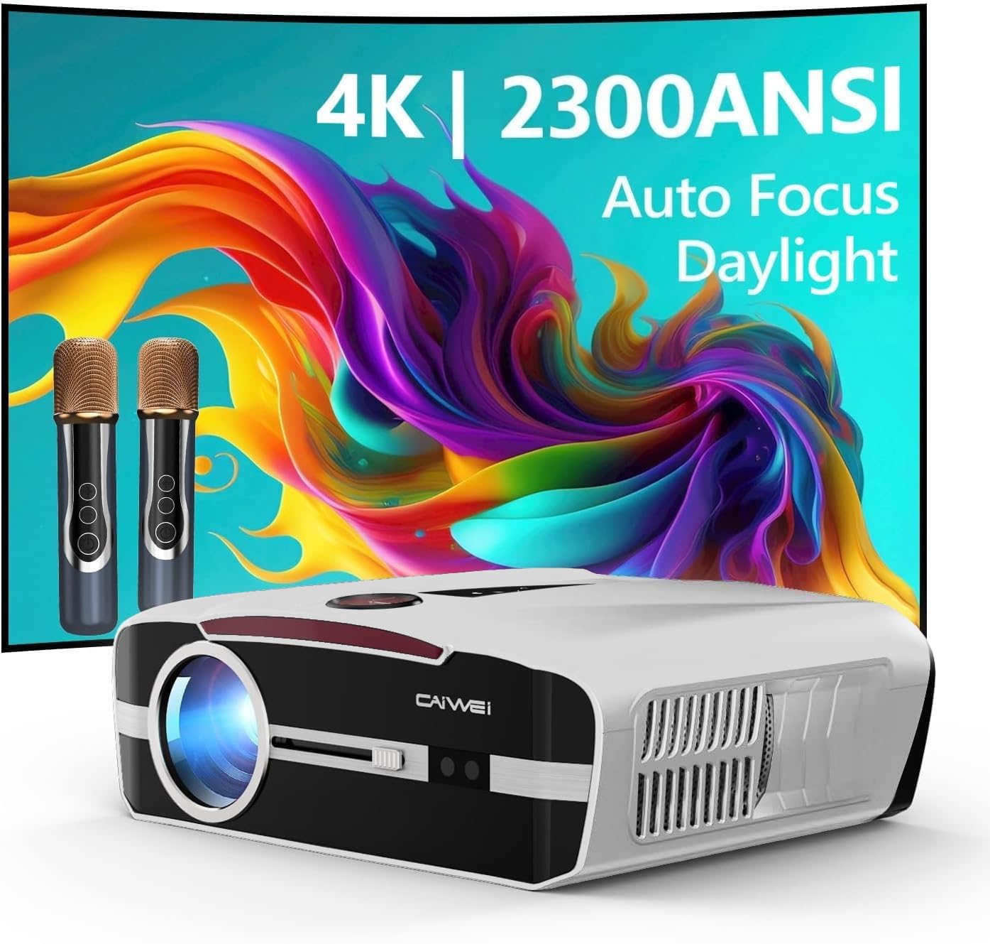 Daylight Projector 4K Ultra HD 2300 High ANSI Smart Home Theater with WiFi 6, Bluetooth, NFC, Streaming Apps, Bright Daytime Proyector, HDR10+, Auto Focus, HDMI 2.1 USB for Movie Video Gaming White