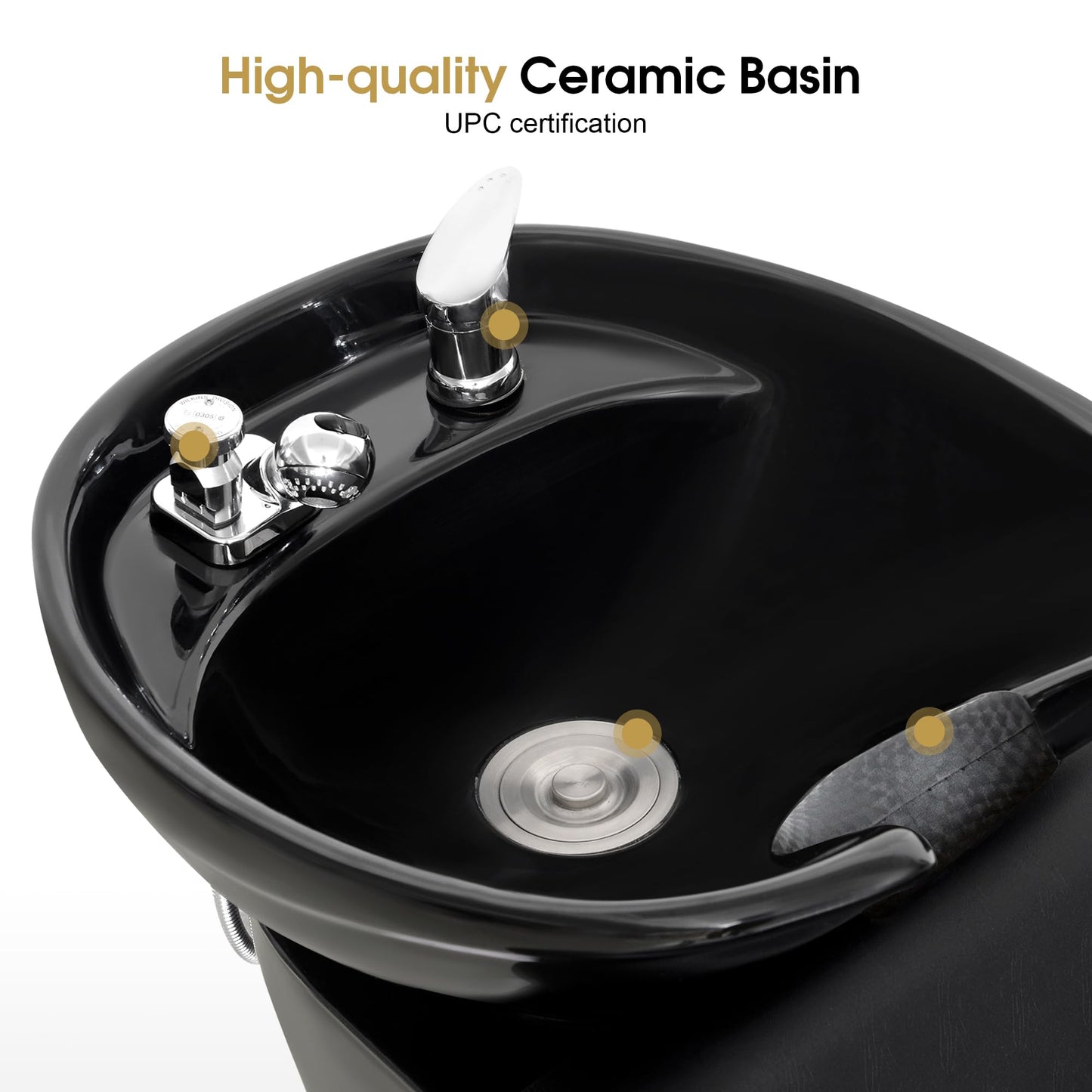 BarberPub Backwash Shampoo Station Chair with Legrest, UPC Ceramic Shampoo Bowl and Chair Set for Home Salon, Barbershop 9089 (Black)