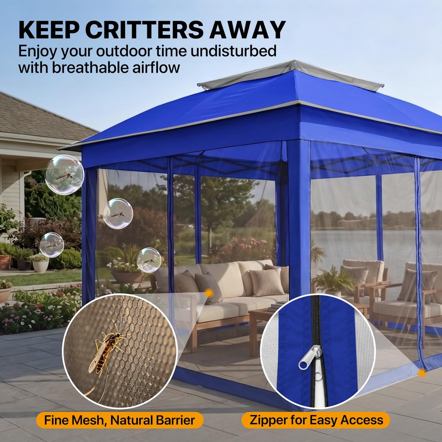 COOS BAY 11x11 Pop Up Gazebo with Mesh Netting, Instant Outdoor Canopy Tent, Water Resistant Shelter with UPF 50+ UV Protection, 121 Sq Ft Coverage, Royal Blue