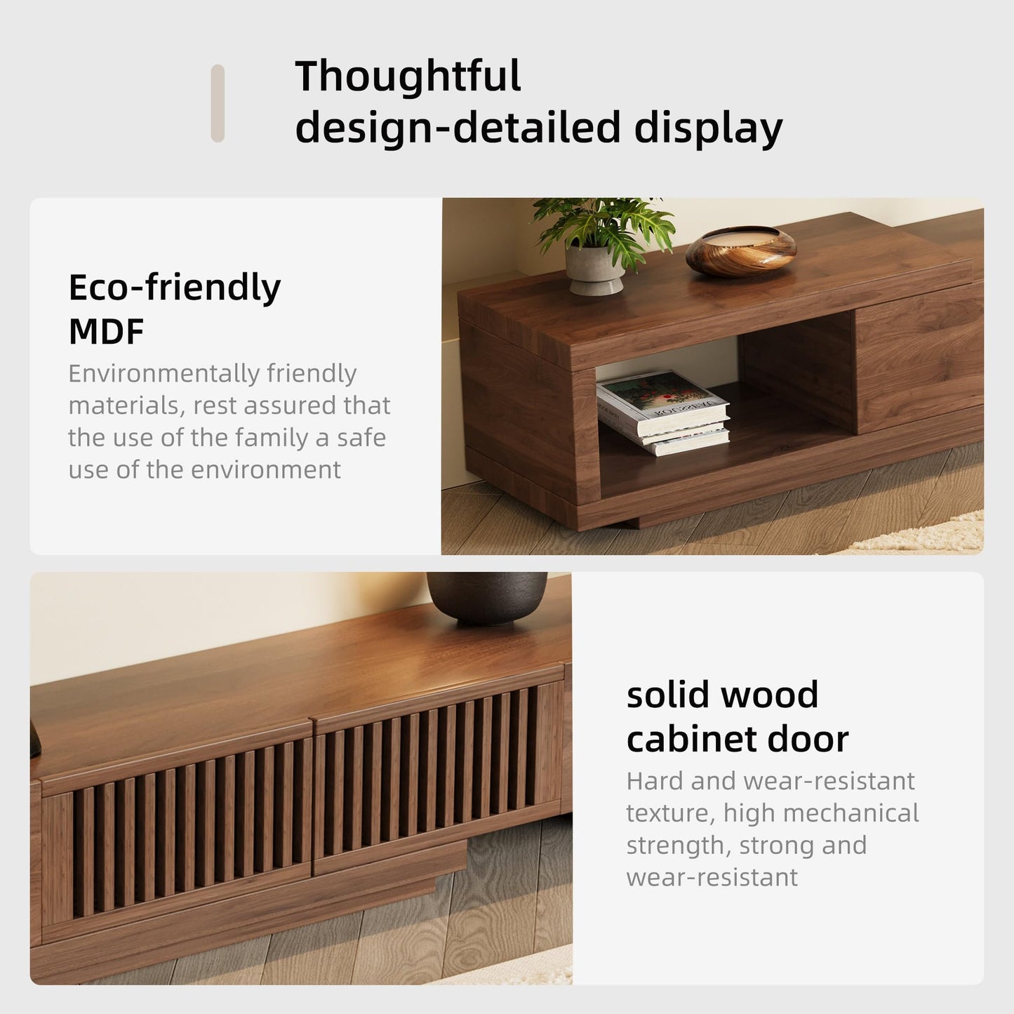 gaoyangjiaju 94.48" Mid Century Modern TV Stand for TVs up to 70"-90",Tv Console with 4 Storage Cabinets, Media Furniture for Living Room or Bedroom,Walnut (78.54“ to 103")