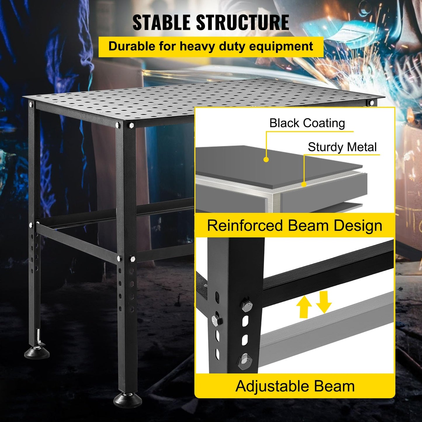 Happybuy Welding Table 36" x 24", 800LBS Capacity Workbench for Welding, Heavy-Duty with 0.63" Fixture Holes and Non-Slip Foot Pads, Ideal for Welding Assembly and Repair Works