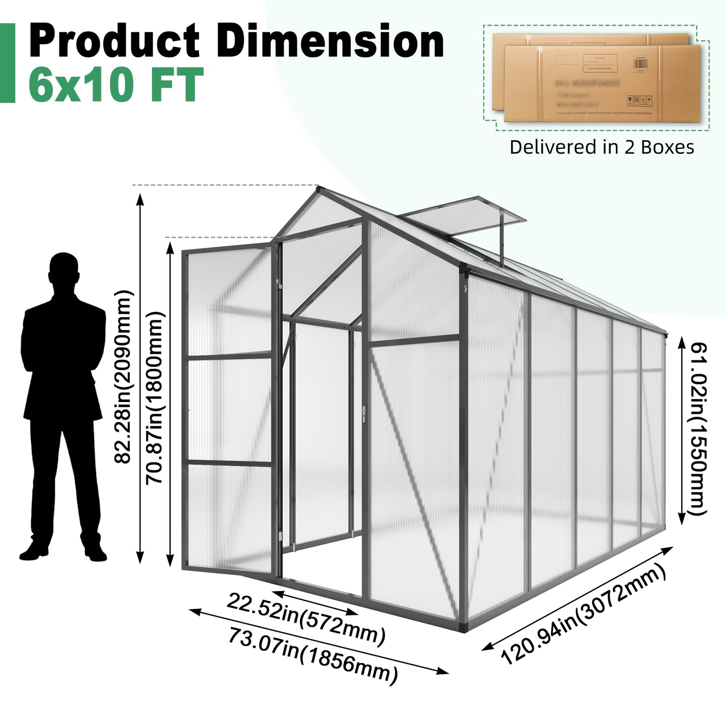 6x14FT Polycarbonate Greenhouse Kit, Aluminum Frame Walk in Garden Greenhouse with Vent Windows & Rain Gutter, UV Resistant Plant Nursery House for Backyard Patio Plant Growing Shelter Large
