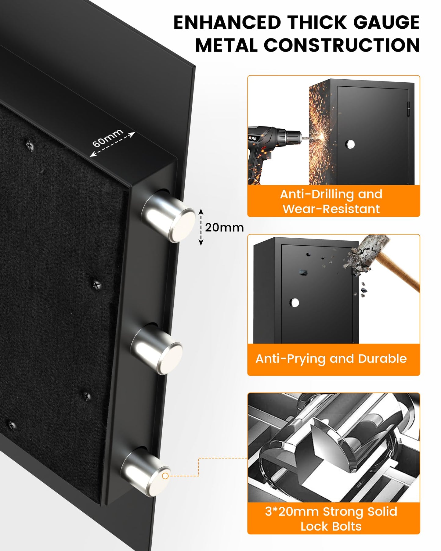 [𝟮𝟬𝟮𝟲 𝗡𝗲𝘄] 23.69'' Tall Fireproof Safe for Home, 1700°F Fire Resistance for 60 Minutes, Fire and Water Proof Safe Box with Mechanical Lock, Removable Shelf for Documents, Cash and Valuable