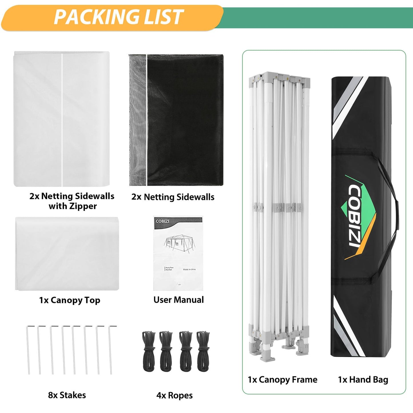 COBIZI 10x15 Canopy Tent with 4 Sidewalls,Heavy Duty Pop up Canopy with Mosquito Netting,Easy up Screen Canopy for Parties Wedding Patio Tent with Handbag,White