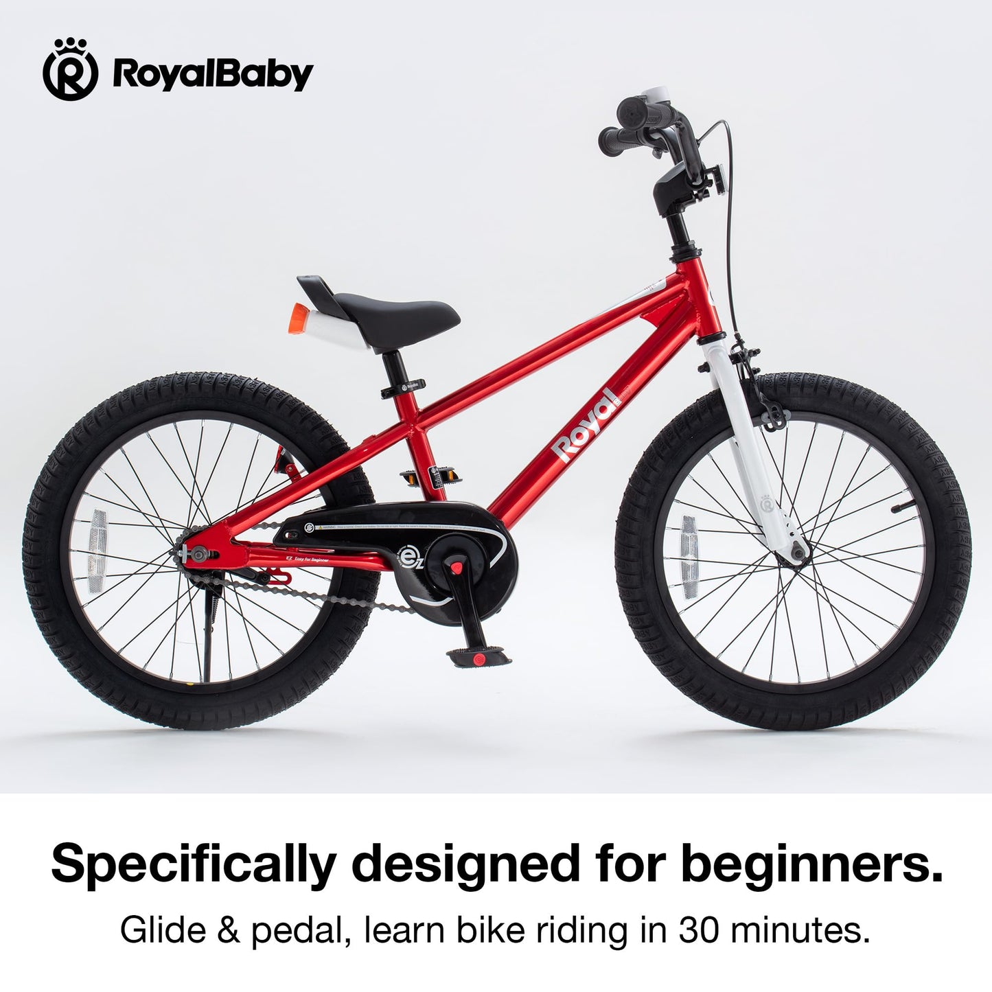RoyalBaby EZ Kids Bike, 18 Inch Wheel Bicycle with Quick Release Crank for Beginners Easy Learn Biking, Boys Girls Ages 5-9 Years, Red