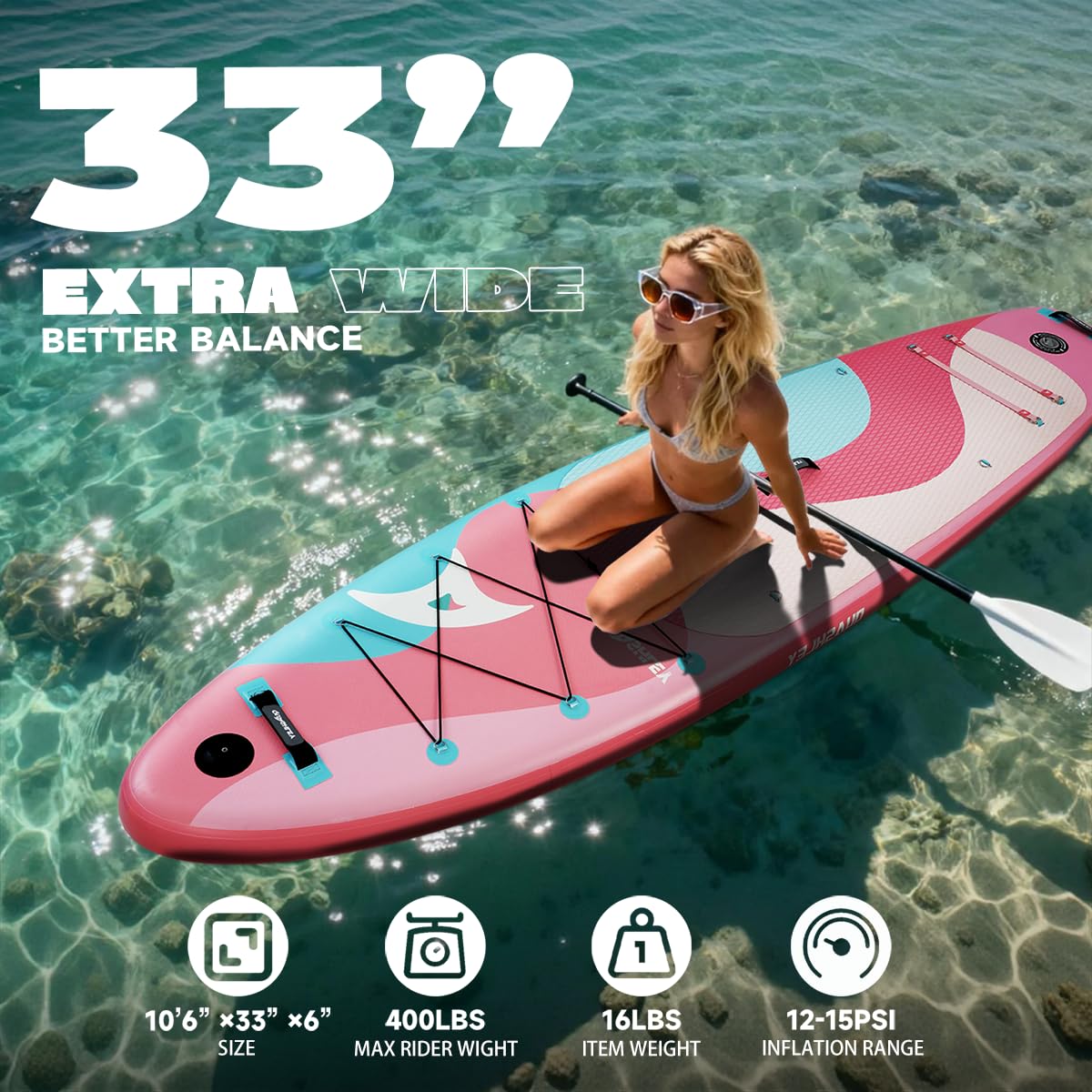 Quashley Inflatable Stand Up Paddle Board - All-Round SUP for Yoga,Fishing,Touring | Portable,Stable,Lightweight with Non-Slip Deck & Paddle for Beginners & Family Fun Berry