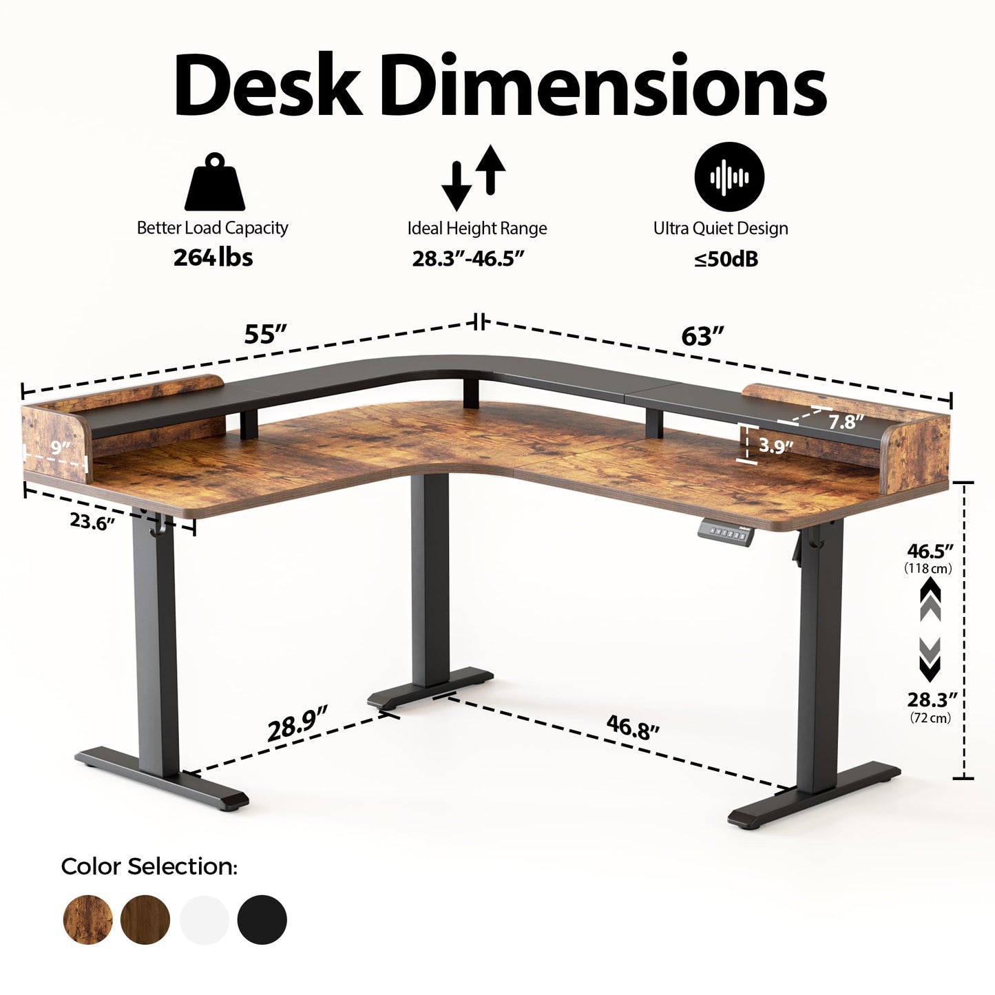 Agilestic L Shaped Standing Desk, Corner Desk with Monitor Shelf, Adjustable Height Gaming Table, Sit Stand Up Table, 63 x 55 Inch Home Office Computer Workstation, Splice Board, Rustic Brown