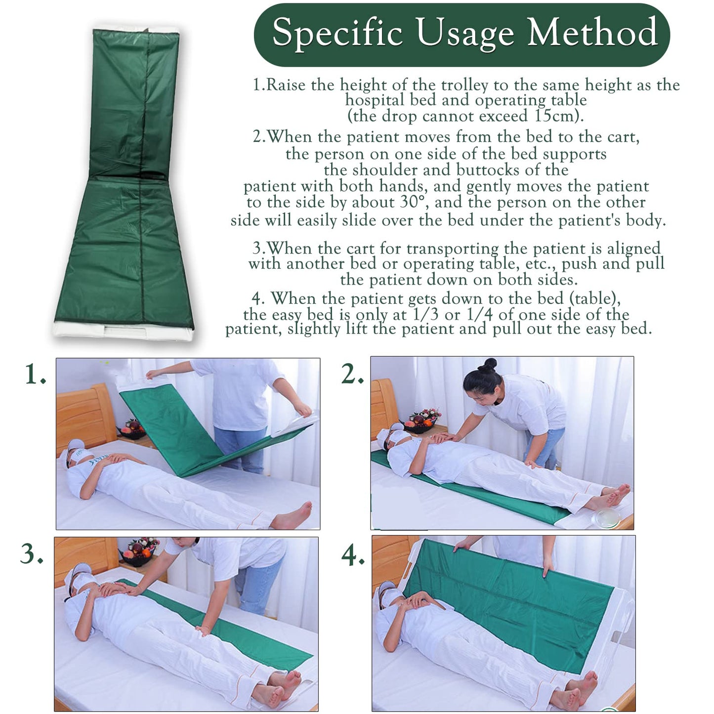 Rolling Patient Transfer Board, Easy Go Roller Patient Transporter Slide Sheet Assist Device for Transferring Patient from Bed to Bed or Operationg Table, Foldable, 67" 19.7" (Green)