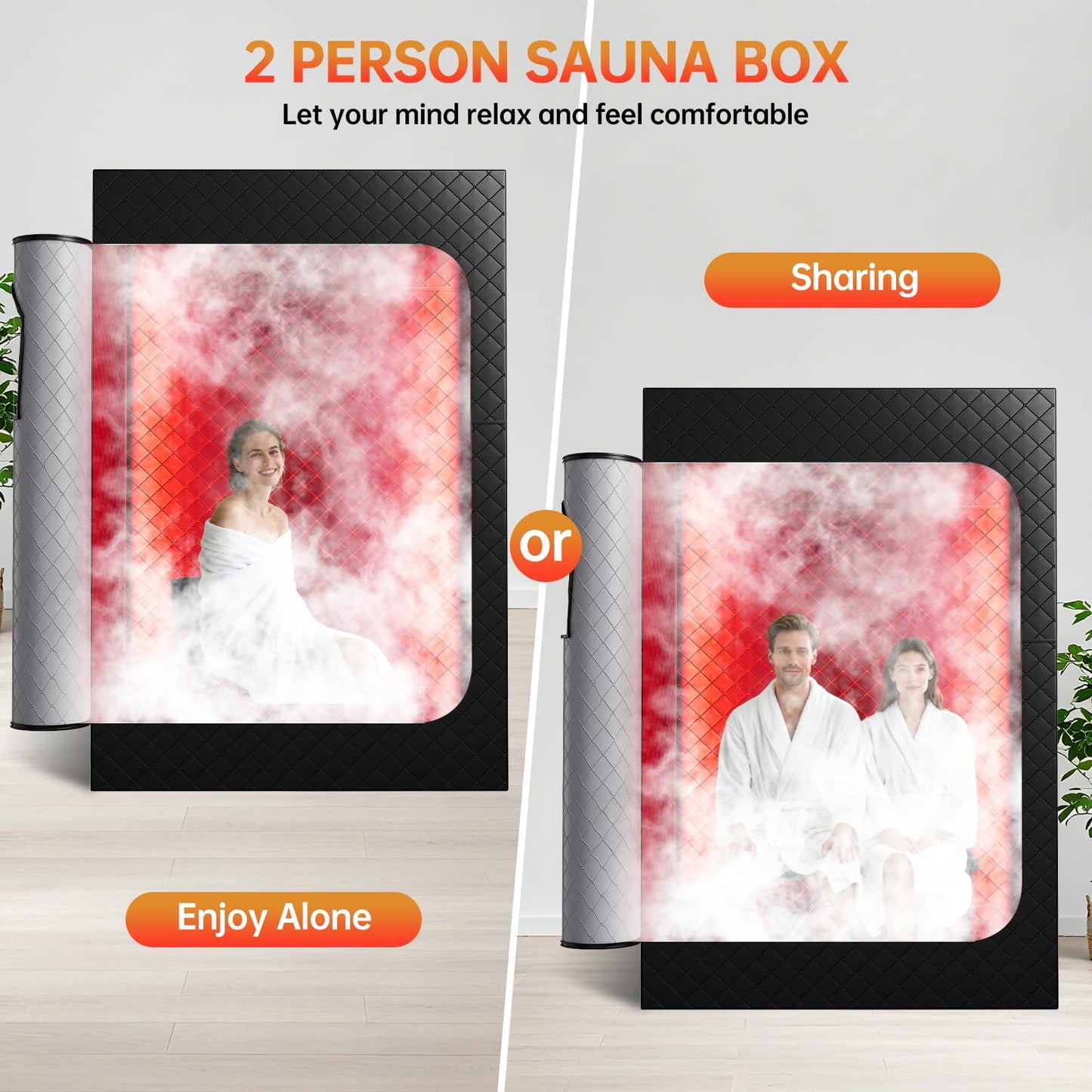 Upgraded 2 Person Infrared Sauna Box, 77”x 37”x 50” Portable Sauna with 660nm Red Light Therapy & 850nm,5-Layer Waterproof, 2 Steamers,2 Folding Chairs for Home Sauna (2 Person Infrared Sauna Box)